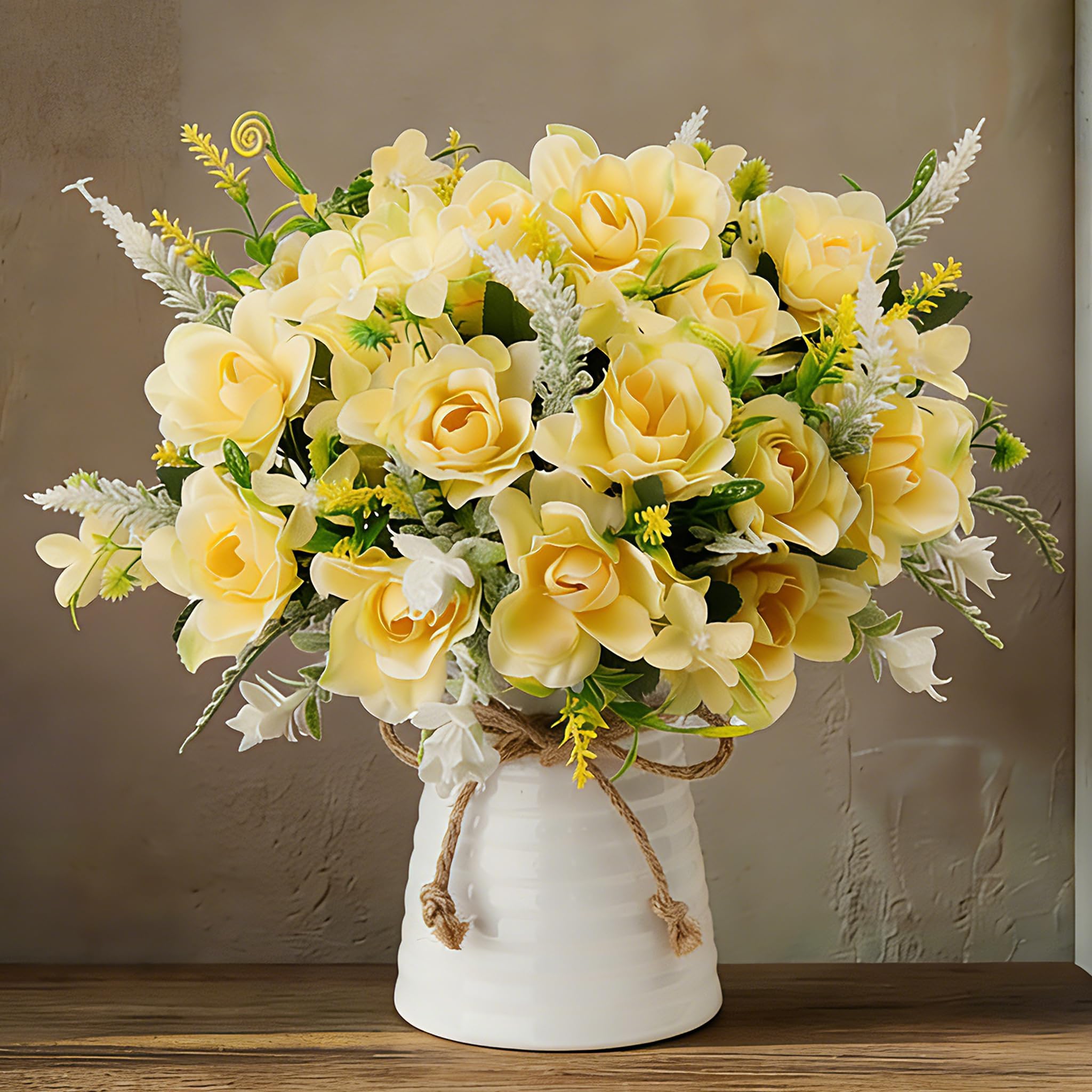 LESING Künstliche Blumen mit Vase, künstliche Seidenblumen in Vase, Gardenie, Blumen, Dekoration für Zuhause, Tisch, Büro, Party (Champagner)