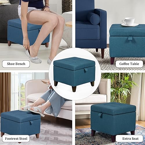 Miniatura 6 de Adeco Otomana cuadrada de tela con tapa abatible copetuda, 18 x 18 x 15 pulgadas