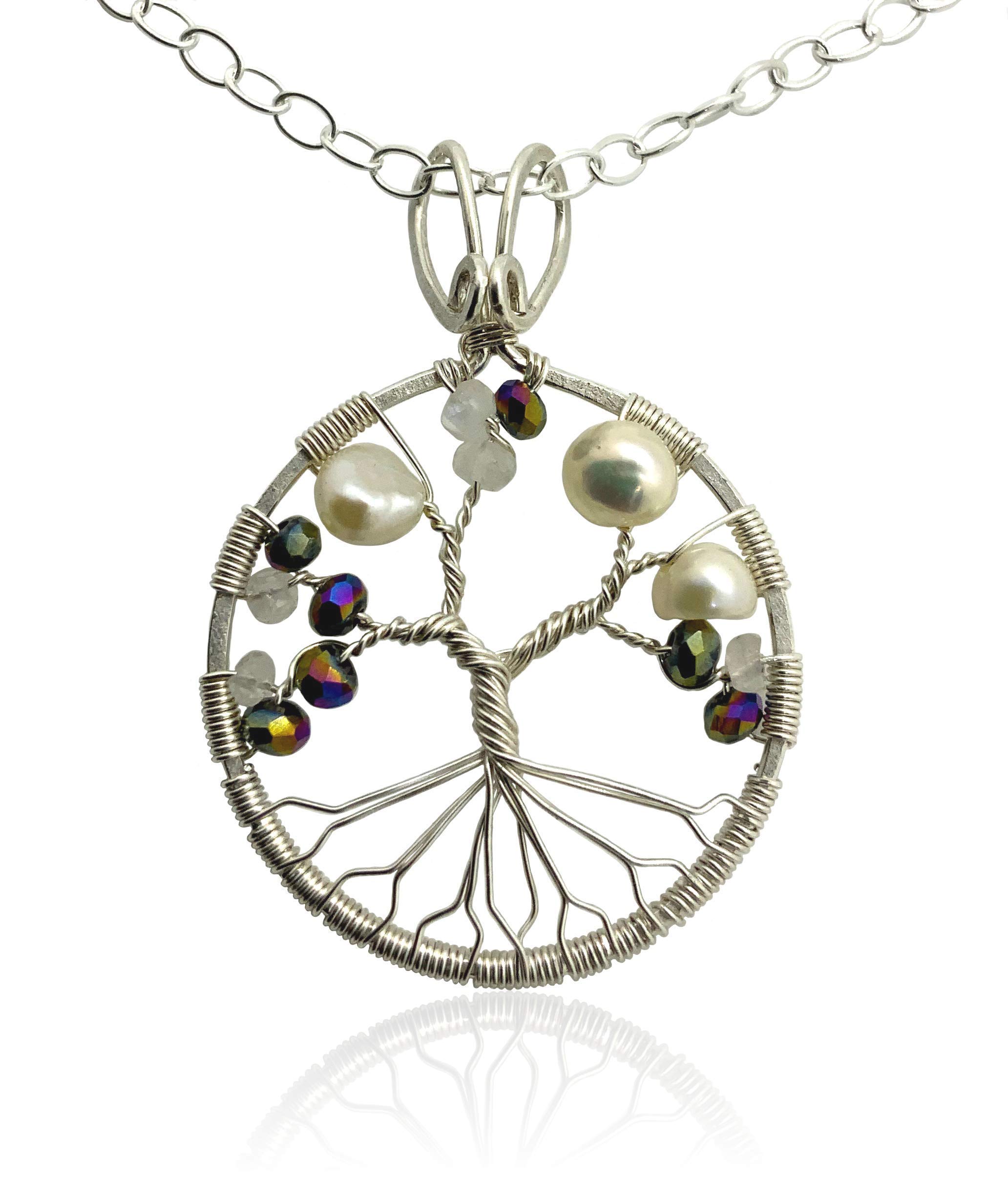 Tree-of-Life Pendant Synthetic Alexandrite Freshwater Pearl