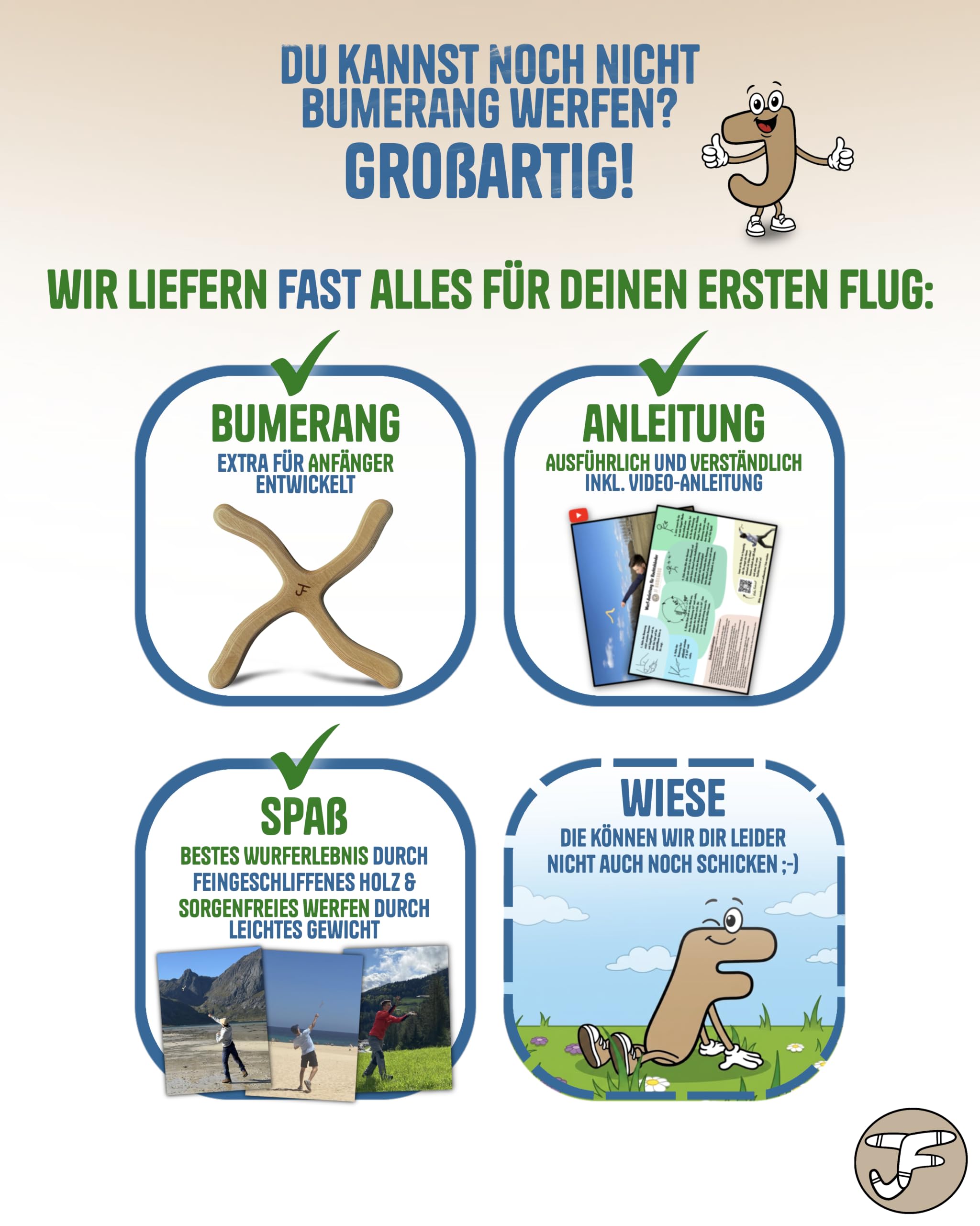 Bumerang New York | Anfänger | Boomerang ab 10 J. | Handgefertigt in DE | Premium Holz | Form vom Weltmeister | Verf. als Rechts- und Linkshänder