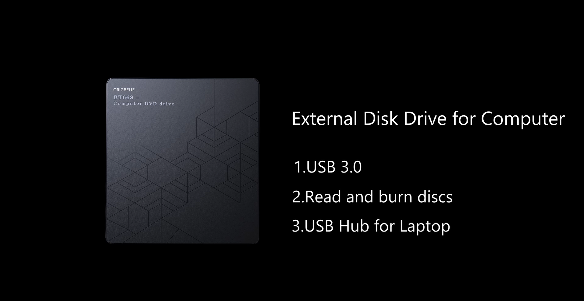 ORIGBELIE External DVD Drive, CD Drive USB 3.0 Typle C CD/DVD ROM