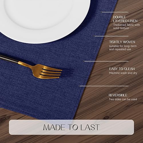 Miniatura 4 de Romanstile Juego de 4 manteles individuales de lino sintético, 12 x 18 pulgadas, manteles individuales de arpillera de lino grueso, antideslizantes,