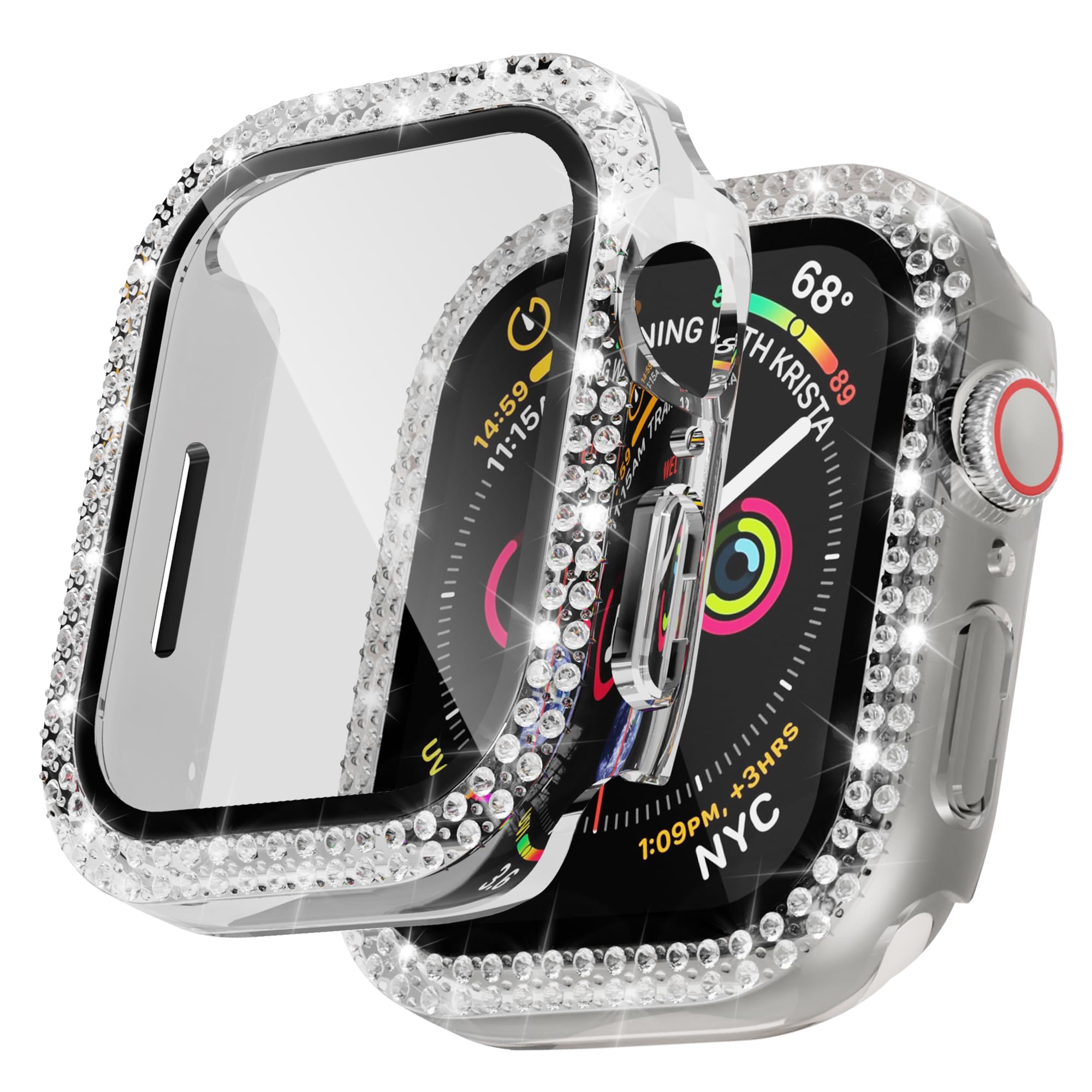 TSOGIA Bling Case for Apple Watch 41mm Series 9/8/7 Screen Protector, Woman Glitter Crystal Rhinestone Scratch Resistant Overall Protective Bumper Cover for iwatch Series 9/8/7 41mm, Clear