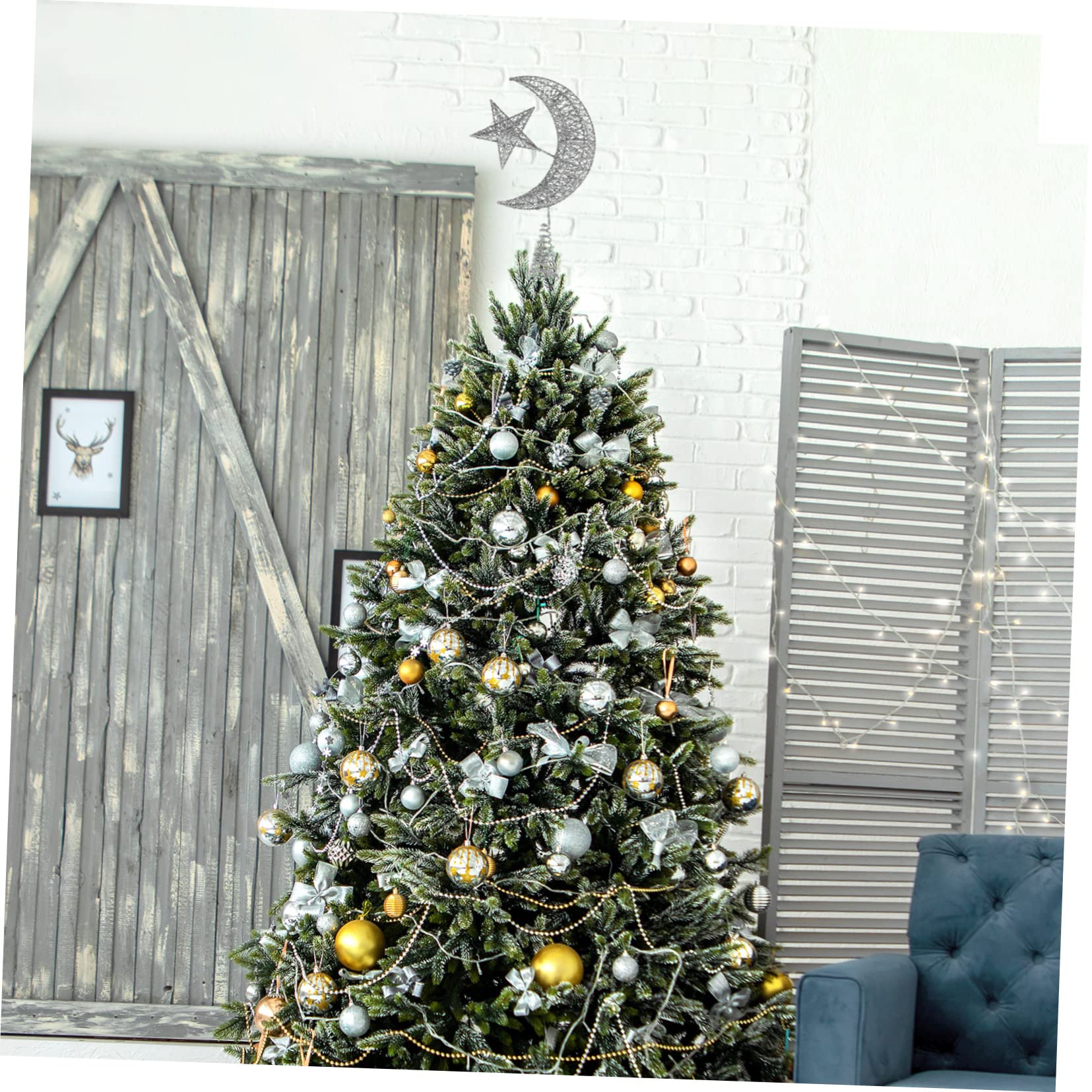 Cimier de Sapin de Noël ensablé en Forme d'étoile en métal à Suspendre, décoration à Suspendre, étoile de Bethléem, Lune et étoiles, projecteur de Sapin, Père Noël Hugger en Fer forgé Burleigh