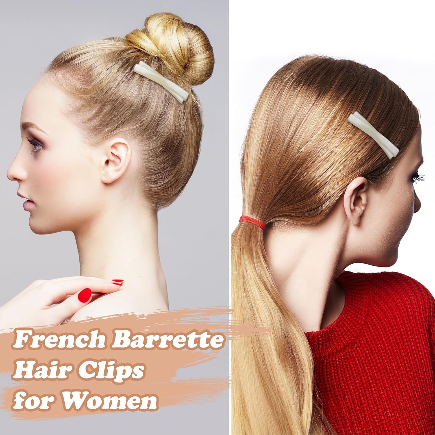 10PCS French Barrette Hair Clips for Women, 2.56 Inch Small Tortoise Shell Hair Clip, Curved Glossy Thin Hair Flat Hair Accessories for Women - White, Crossed Style - Image 3