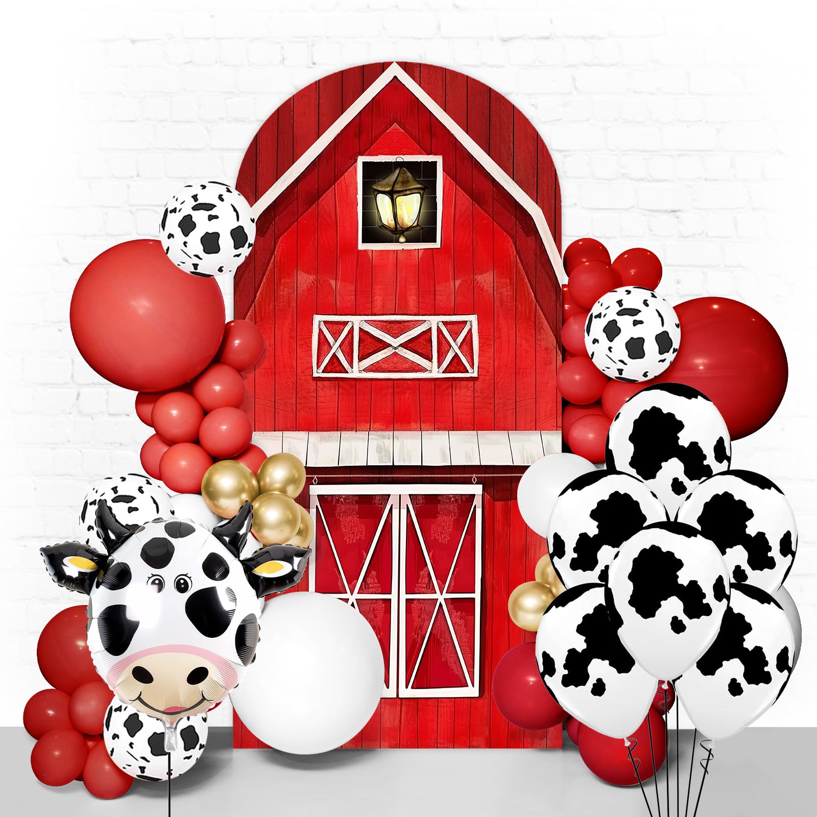 Red Farm Barn Arch Backdrop Cover 7.2ft Red Barn Birthday Spandex Arch Cover Backdrop Fabric 2-Sided Animals Round Top Stretchy Backdrop Stand Covers for Baby Shower Parties Photo Booth Background
