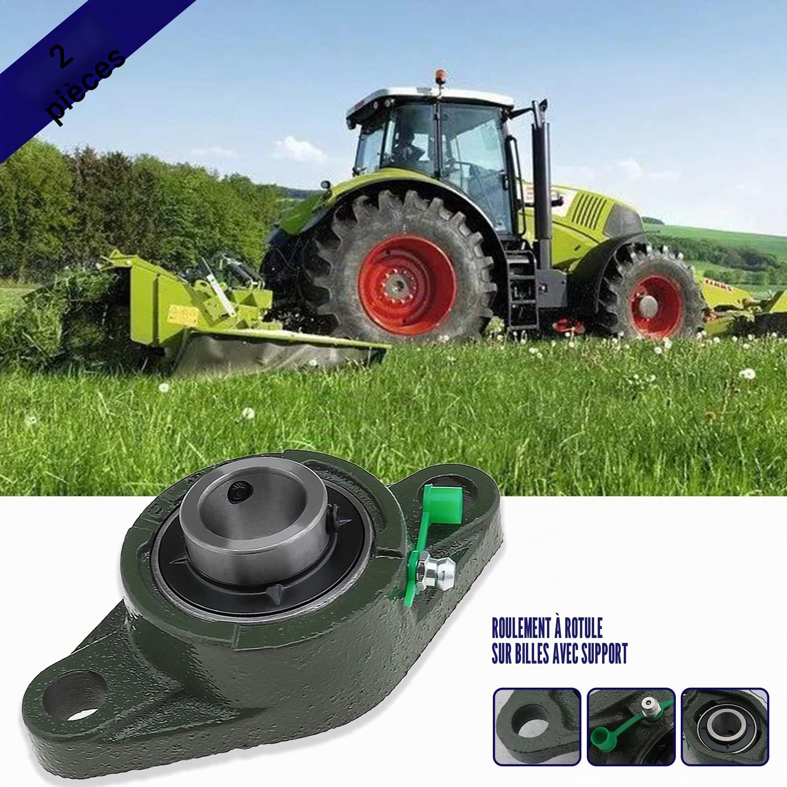 2X Roulements de Bloc d'oreiller UCFL206 30mm en Métal Vert Roulement à Bride Rhombique à 2 Boulons