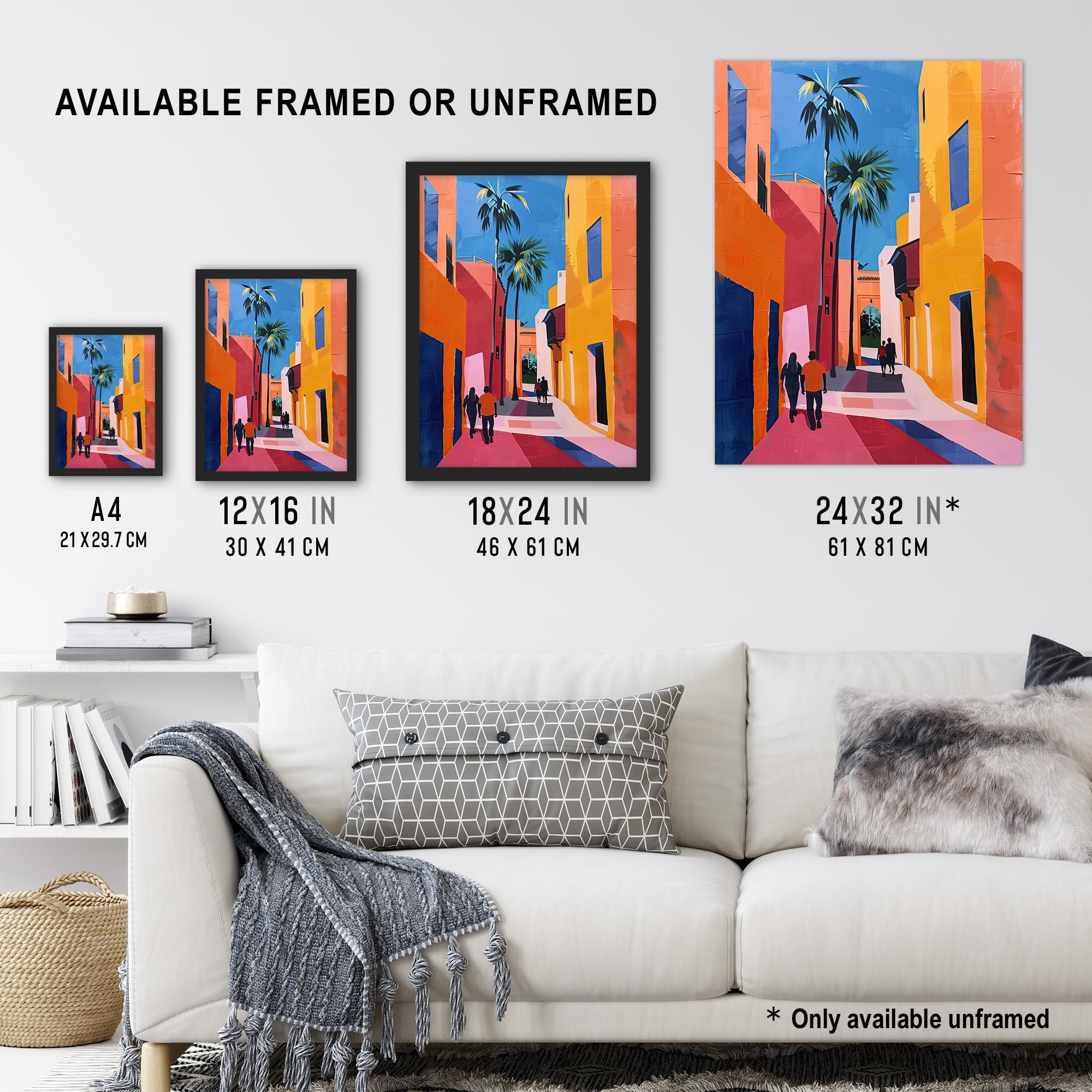 Artery8 Vibrant Casablanca Street African Architecture Living Room Extra Large XL Wall Art Poster Print, Unframed 24X32", 81L x 61W cm - Image 3