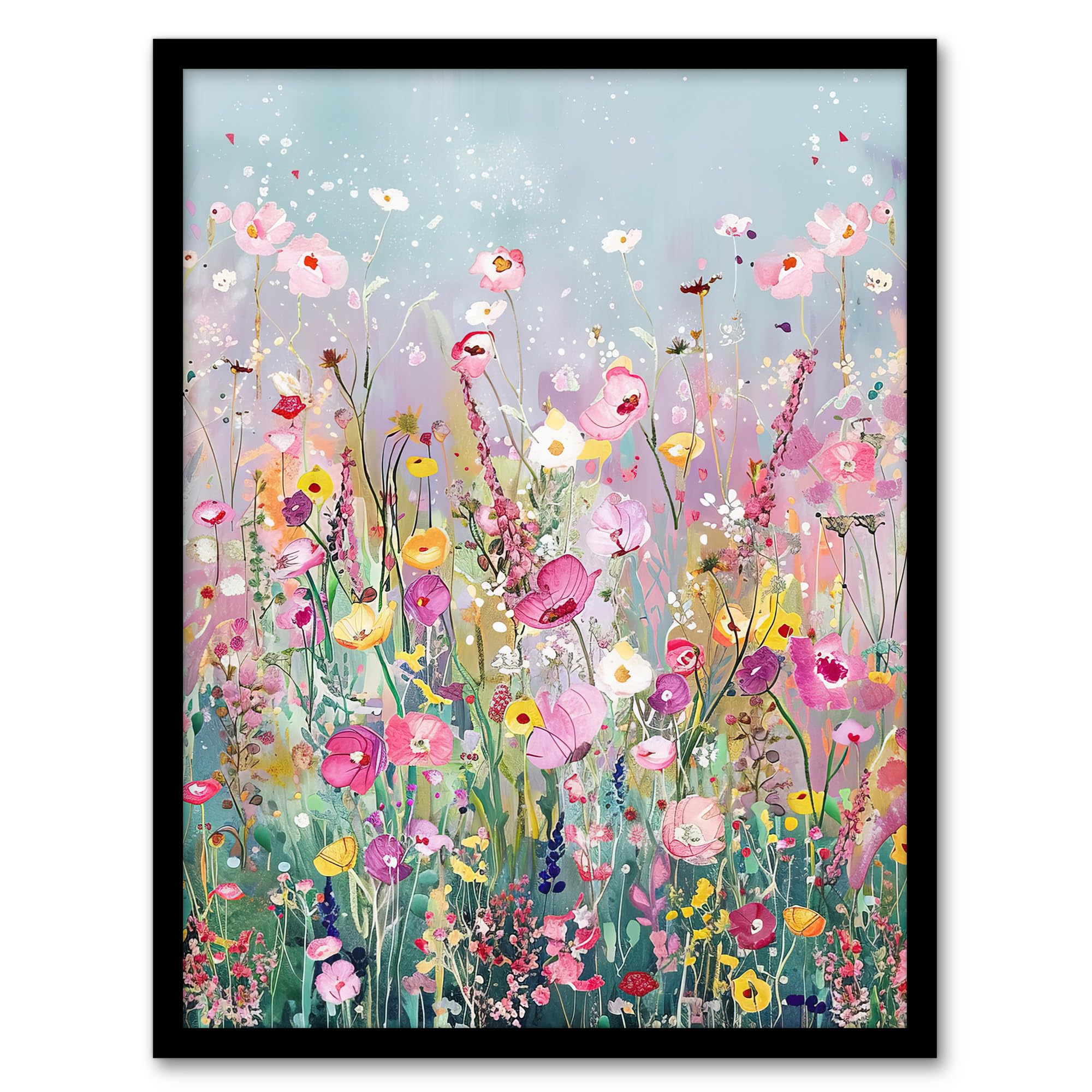 Artery8 Delicate Wildflower Field Floral Painting Living Room Artwork Framed Wall Art Print A4, Framed A4, 32.3L x 23.4W cm