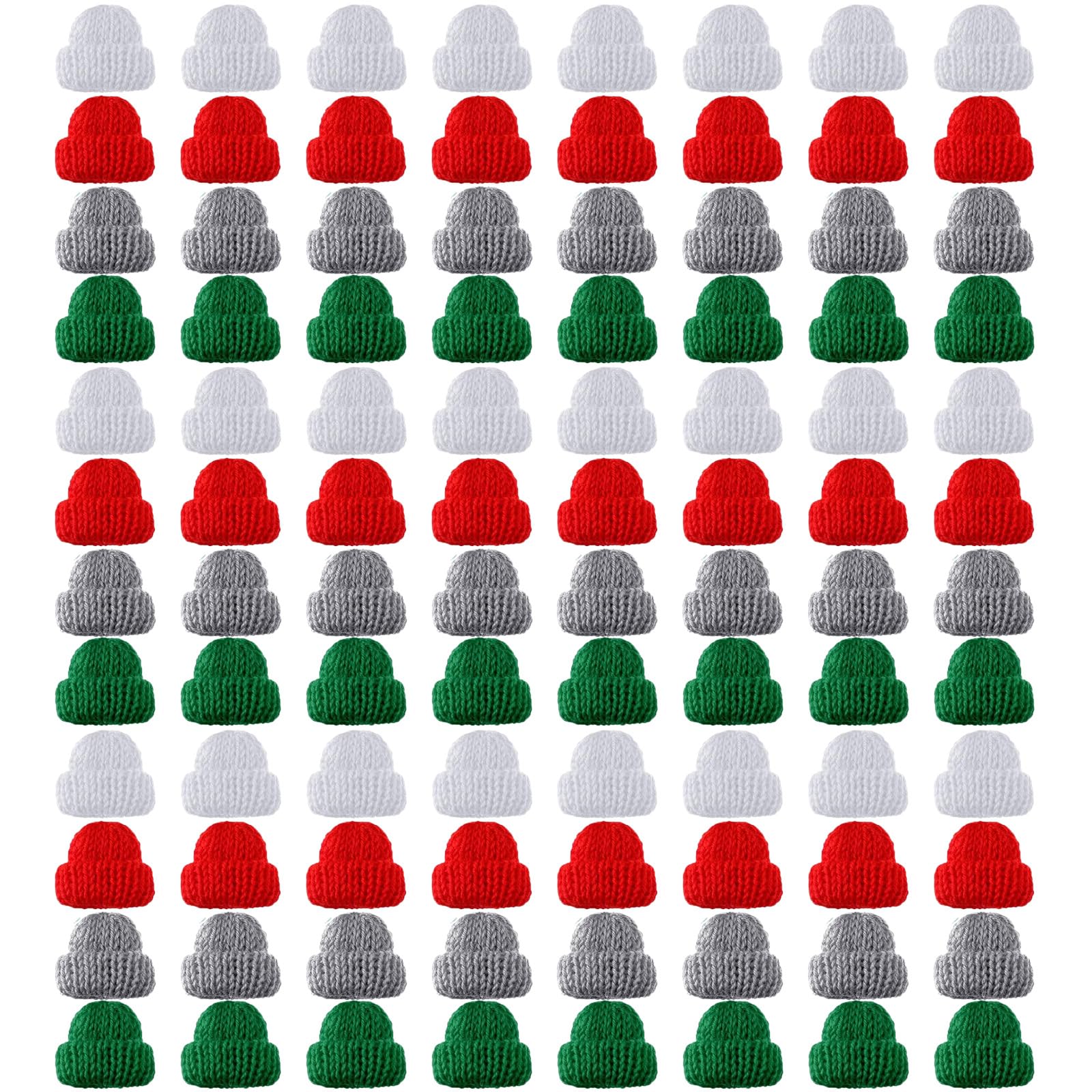 EBOOT 96 Pieces Mini Santa Hats for Crafts Small Christmas Knit Hat Tiny Wine Bottle Doll Decor