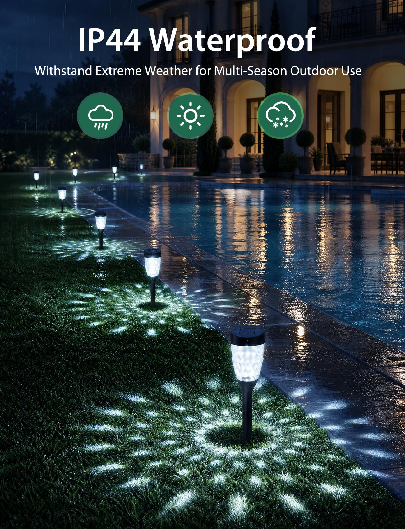 Aigostar Luces Solares Jardín 12 Pcs: 6500K Fría Blanca Luz Solar Jardin - IP44 Impermeable para Jardín/Césped/Pasillo/Patio