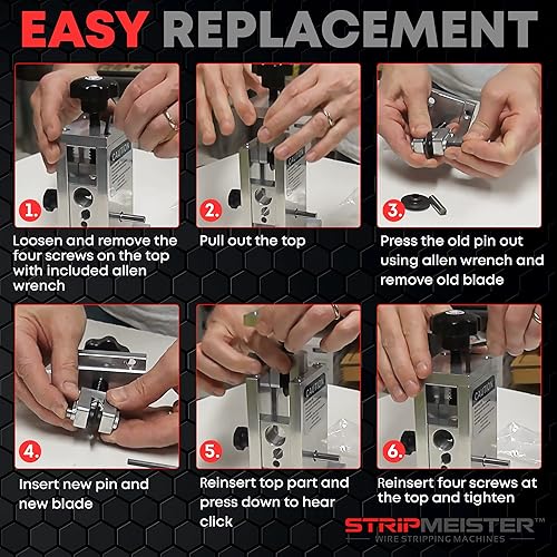 Miniatura 8 de StripMeister Máquina de pelar cables original y kit de repuesto de cuchilla E250, pelacables accionados por taladro, herramienta de pelado de cables