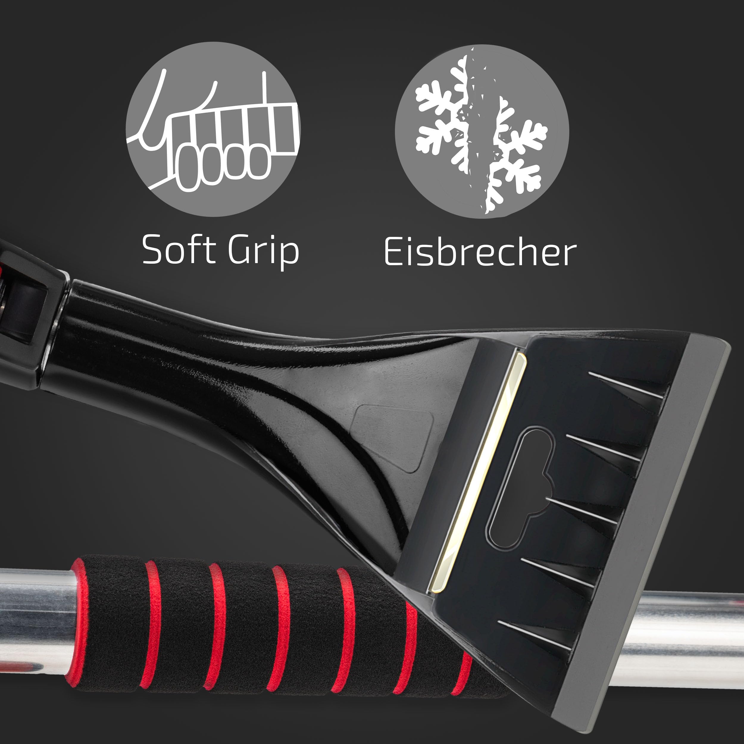 HEYNER® Eiskratzer mit Besen Scheibenkratzer mit Messingklinge, ausziehbar mit drehbarer Schneebürste