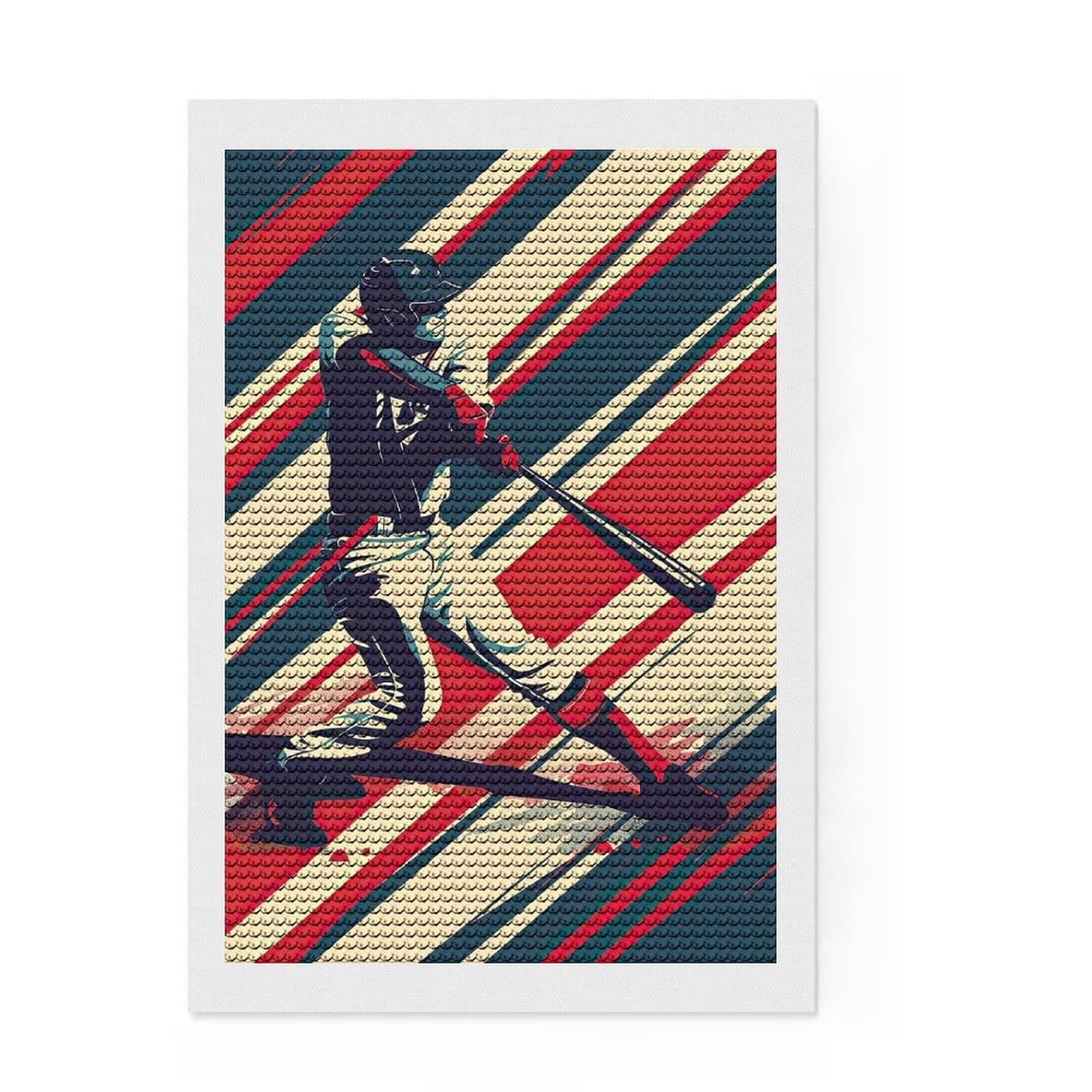Junmoney Retro Baseball Swing Diamond Art Kit 8"x12", Easy to Follow Symbols, Mindful Craft Activity, Bedroom Decor, Christmas Gift