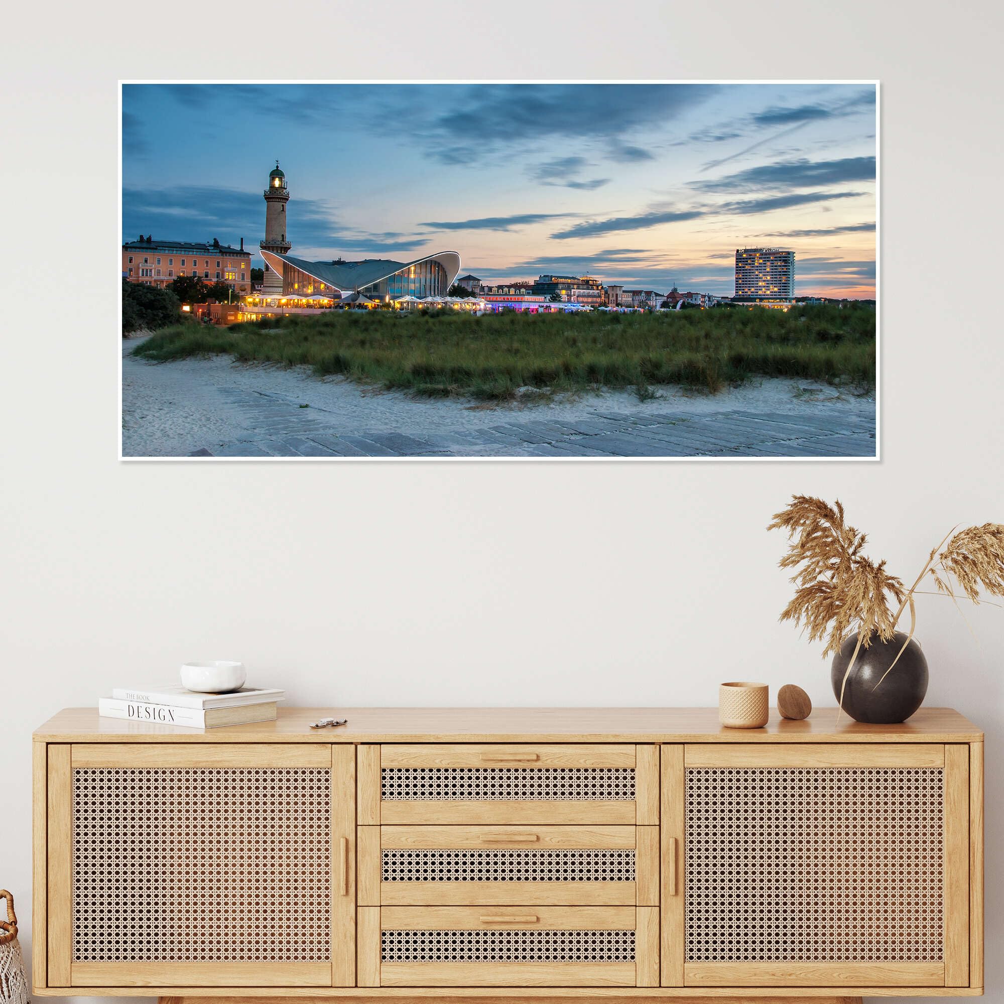 Panorama di Warnemünde Poster | 140 x 70 cm di Steffen Gierok Blu Quadri Decorazione per pareti