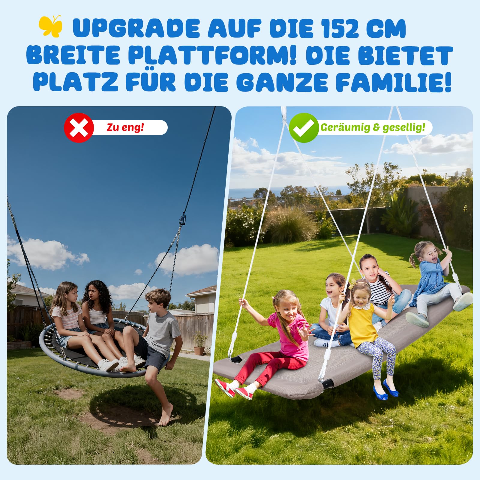 Trekassy 320KG Nestschaukel Set 152cm XXL Hängeschaukel Mit 2 Stücke 3 Meter Schaukel Gurten belastbaren 700KG, wasserdichte Baumschaukel Outdoor & Indoor für Mehr Kinder & Erwachsene Sand