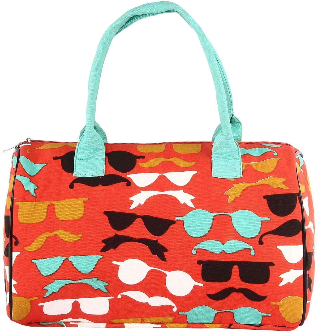 College & School Girls and Women’s Eco-Friendly Handmade Signature Graphic Design in Multi Color Printed Indian Pure Cotton Large Duffel Bag/Purse (Delmah-010) (Orange)-image-18