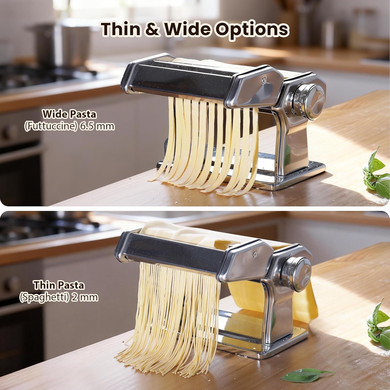 Pasta Maker Machine, 9 Adjustable Thickness Settings, 2 in 1 Dual Rollers & Cutter for Homemade Spaghetti, Fettuccini, Lasagna & Dumpling Skin