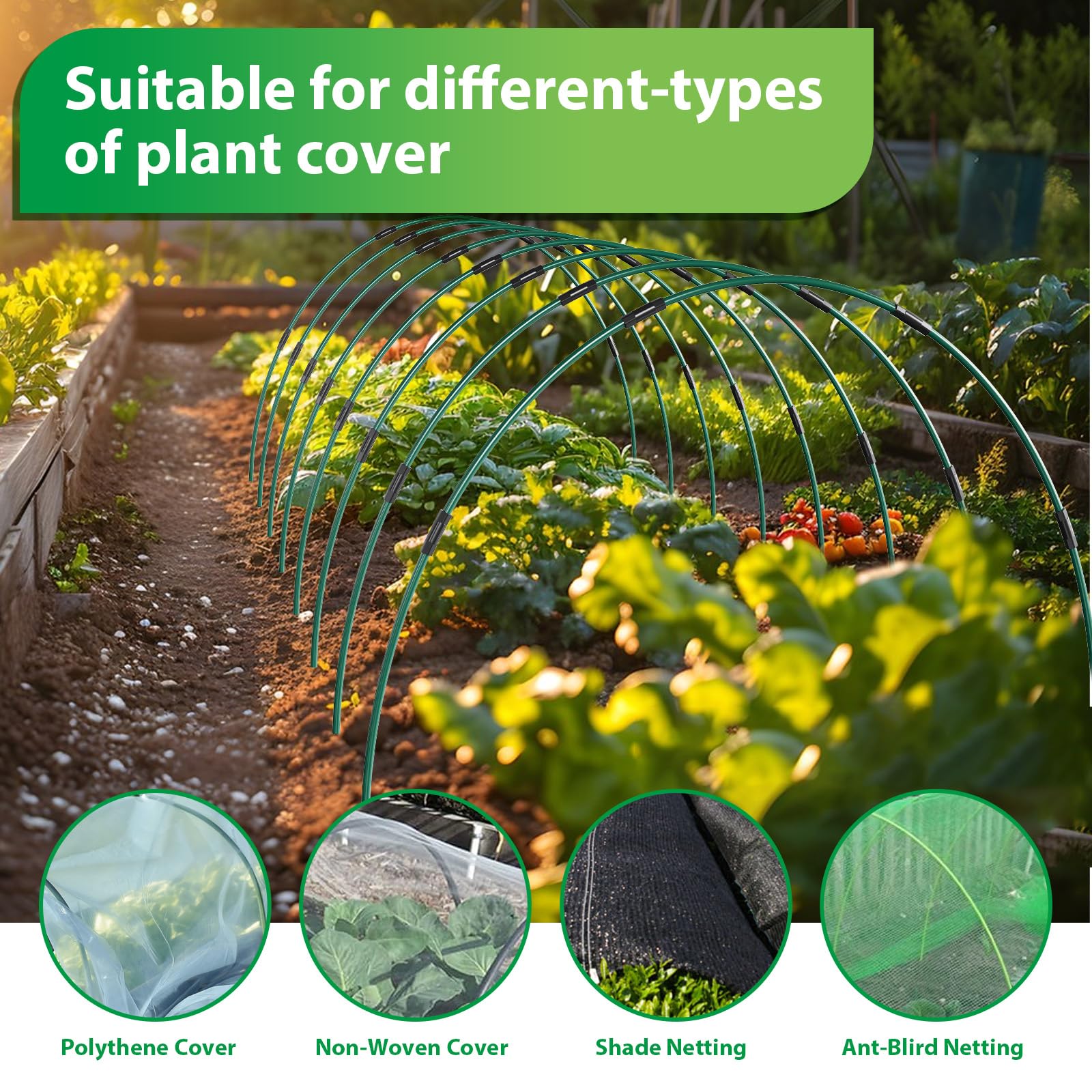 60 Pièces Arceau pour Serre Tunnel, 41CM Support d'arceaux de Jardin Ajustable en Fibre de Verre antirouille, Kit De Maison De Cerceau De Jardin, Support de Plantes DIY, Piquets de Jardinage