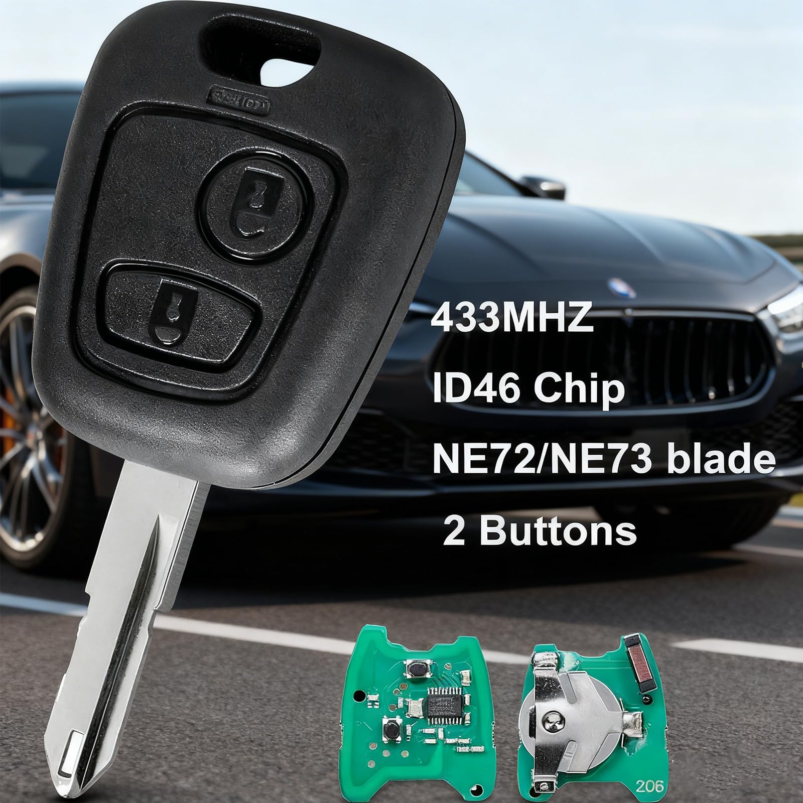 2-Button Flip Key Fob Shell For Peugeot & Citroen (106, 206, 207, 306, 307, 406, 806)