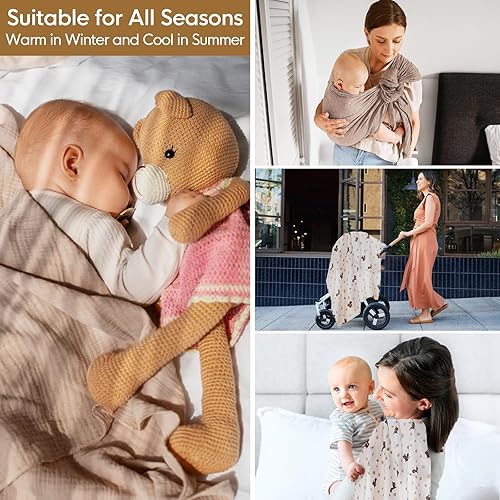 Miniatura 7 de QSTEHEML Mantas de muselina suave de algodón neutro, paquete de 2 mantas de muselina grandes de 47 x 47 pulgadas, manta de muselina para bebés