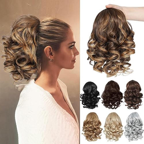 Extensión de cola de caballo, cola de caballo con cordón de 10 pulgadas, extensiones de cabello ondulado corto ondulado, peluca de cola de caballo