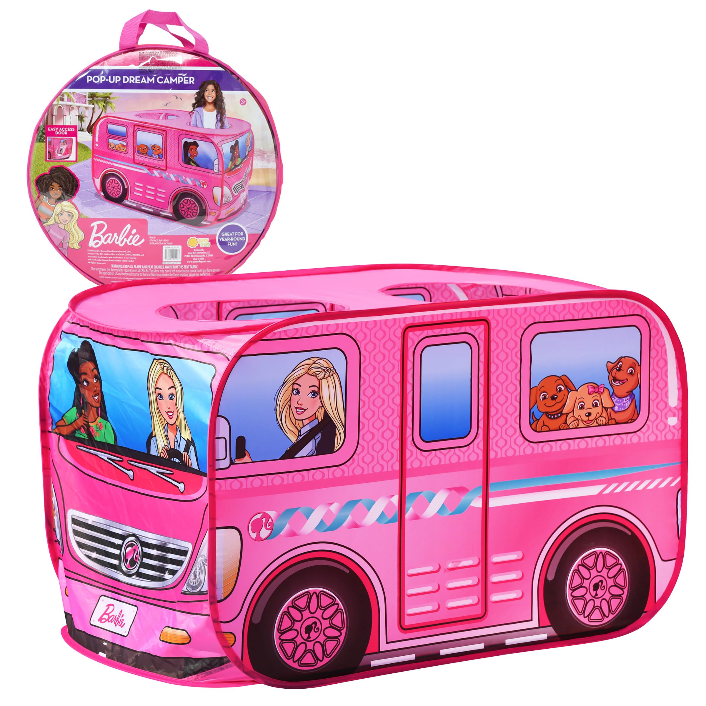 Sunny Days Entertainment Barbie Camper Pop Up Play Tent – Pink Dream House for Kids | Carrying Bag Included | Amazon Exclusive –