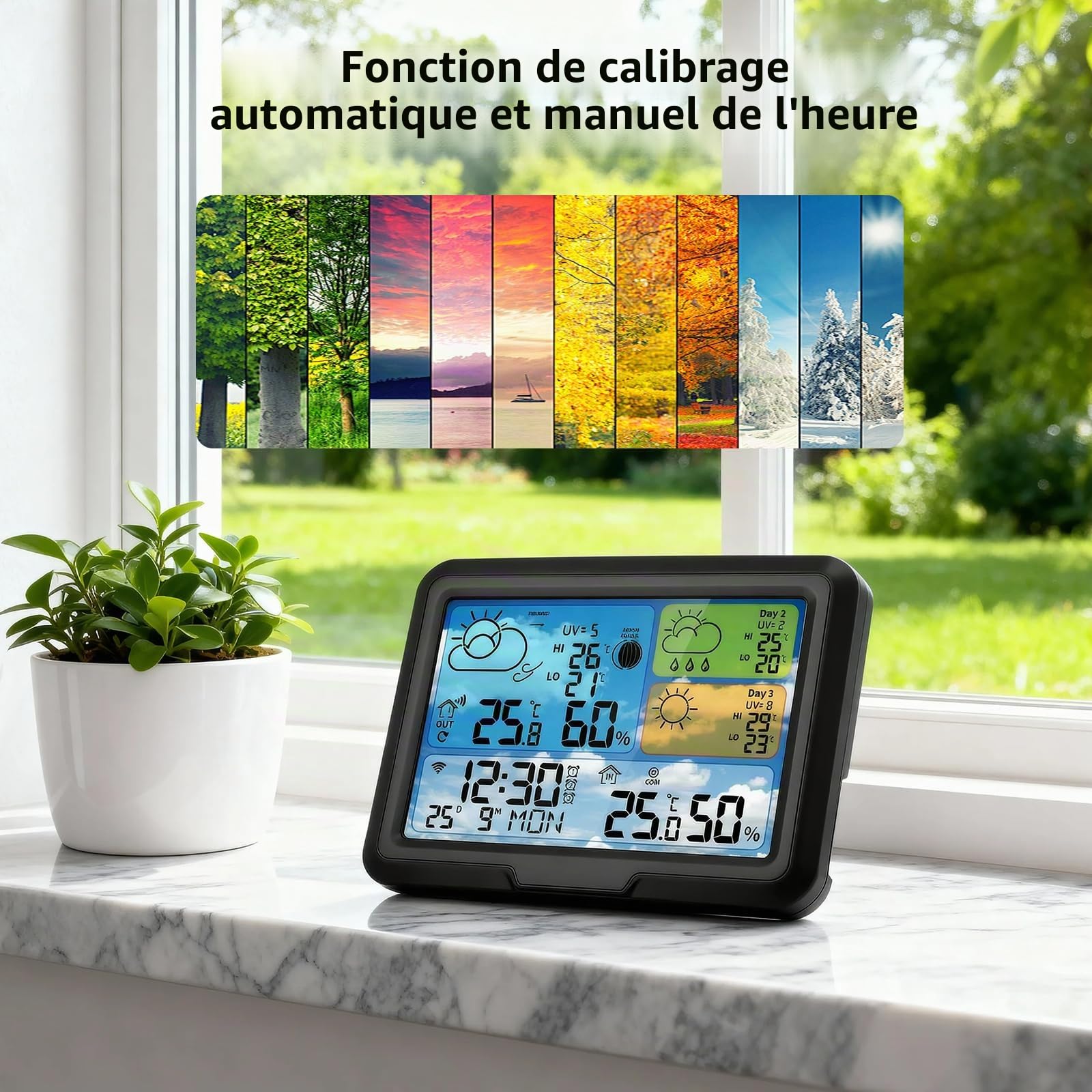Station Météo Connectée Avec 3 Capteur Extérieur,Avec App Tuya Et Smartlife,Écran Lcd Coloré,Alarme, Réveil,Prévision Météo,Station Météo Sans Fil Pour Interieur&Exterieur