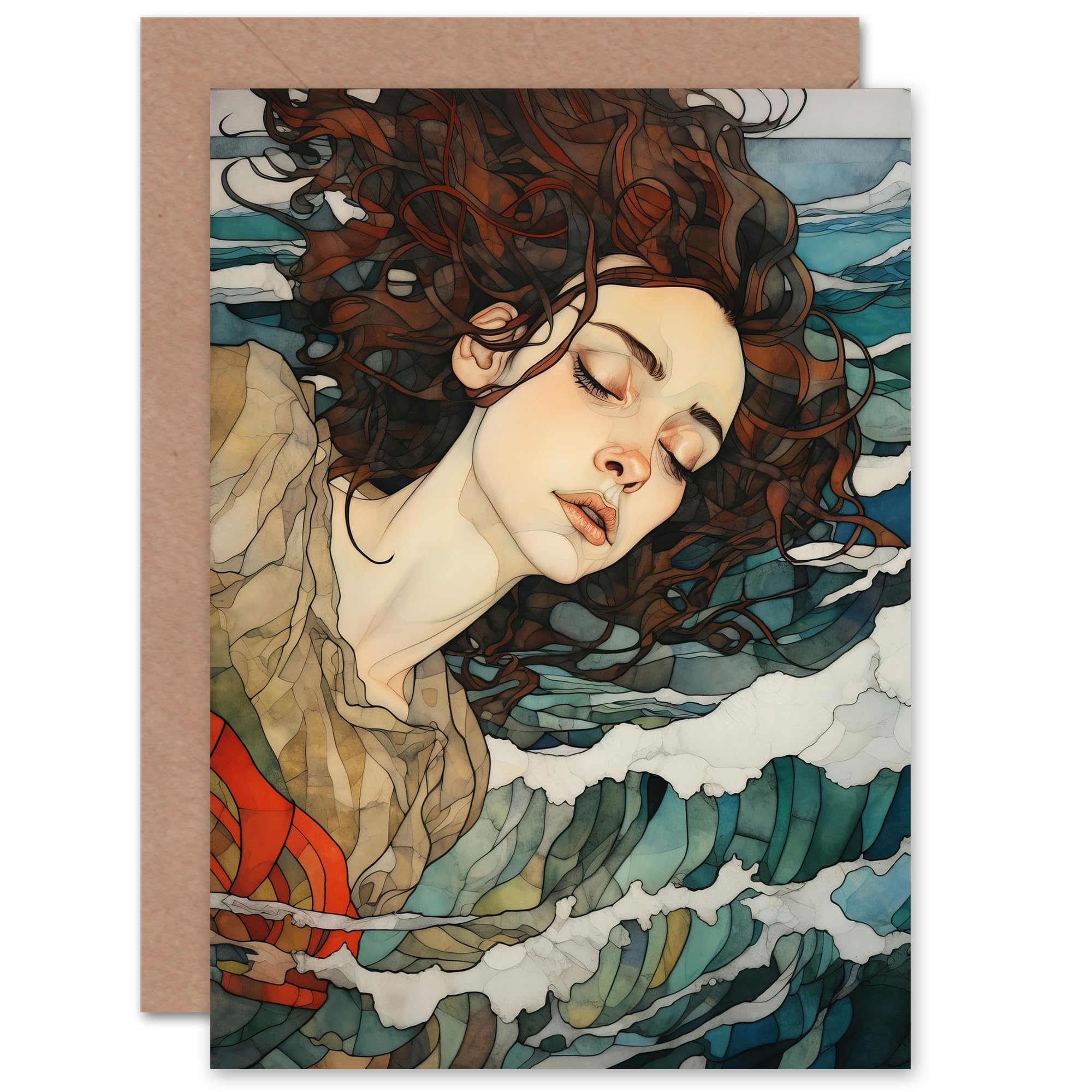 Artery8 Dreaming of the Sea Woman Sleeping Egon Schiele Style Wife Her Mum Sister Daughter Mom Gran Nan Thinking of You Get Well Soon Blank Art Greeting Card