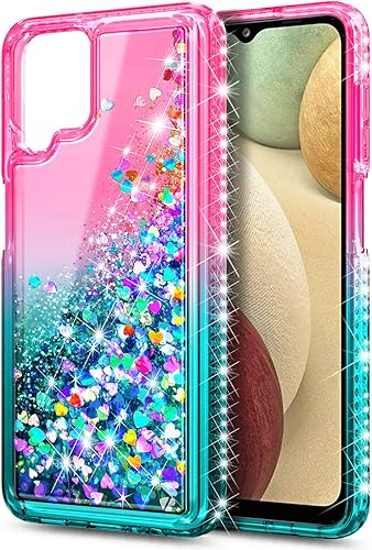 Miniatura 3 de NZND Funda para Samsung Galaxy A12 con protector de pantalla de vidrio templado (cobertura máxima), soporte de anillocorrea para la muñeca, diamante