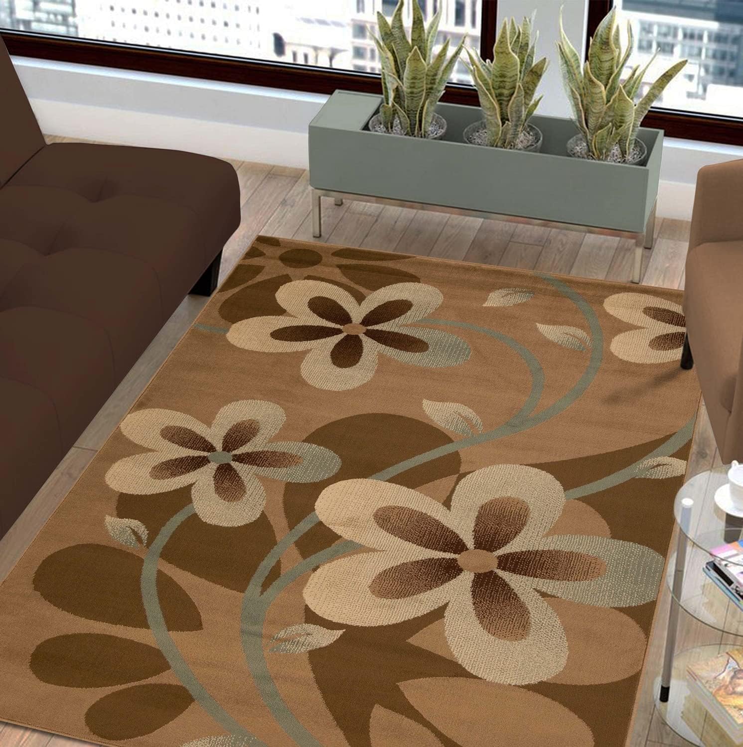 BNM Indoor Small Area Rug with Jute Backing, Great for Entryway, Living Room, Kitchen, Dorm, Bedroom, Hallway, Perfect for Hardwood Floors, Medallion Geometric, 4' x 6', Taupe