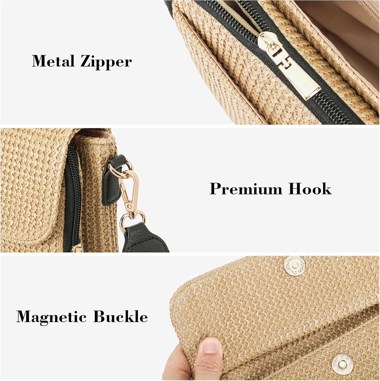 NEICOA Small Faux Straw Purses for Women Raffia Beach Purse Crossbody Bag for Women Vacation Summer Travel - Image 5