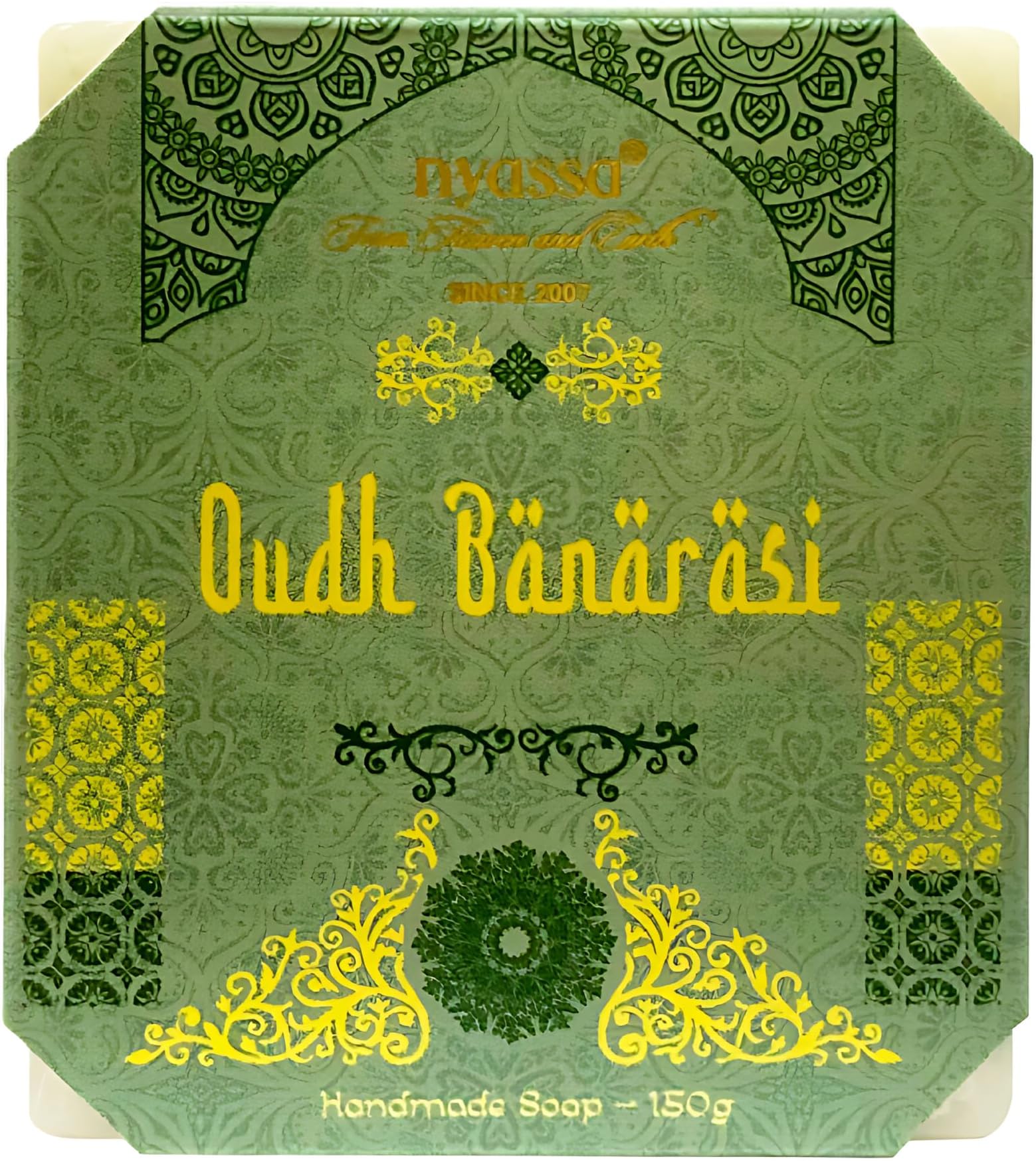 Nyassa Luxurious Oudh Banarasi Handmade Natural Bathing Soap | Almond Butter, Organic Sweet Almond Oil | Oudh Fragrance | Moisturizer | All Skin Type 150gm