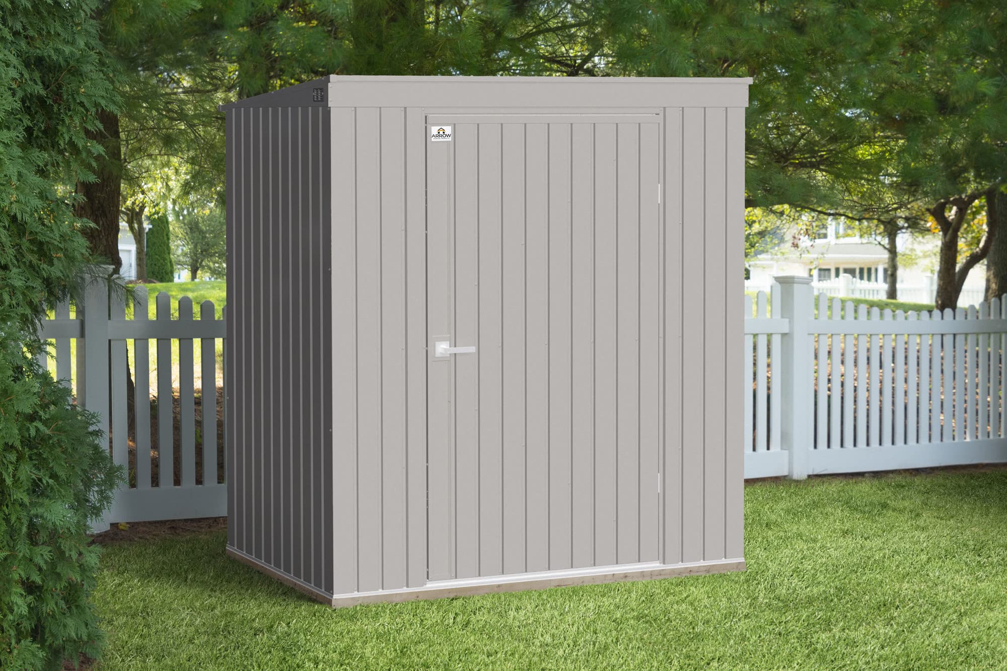 Arrow Shed Elite 6' x 4' Tall Outdoor Steel Storage Shed with High Gable and Lockable Doors Storage Building with Pent Roof, Cool Grey