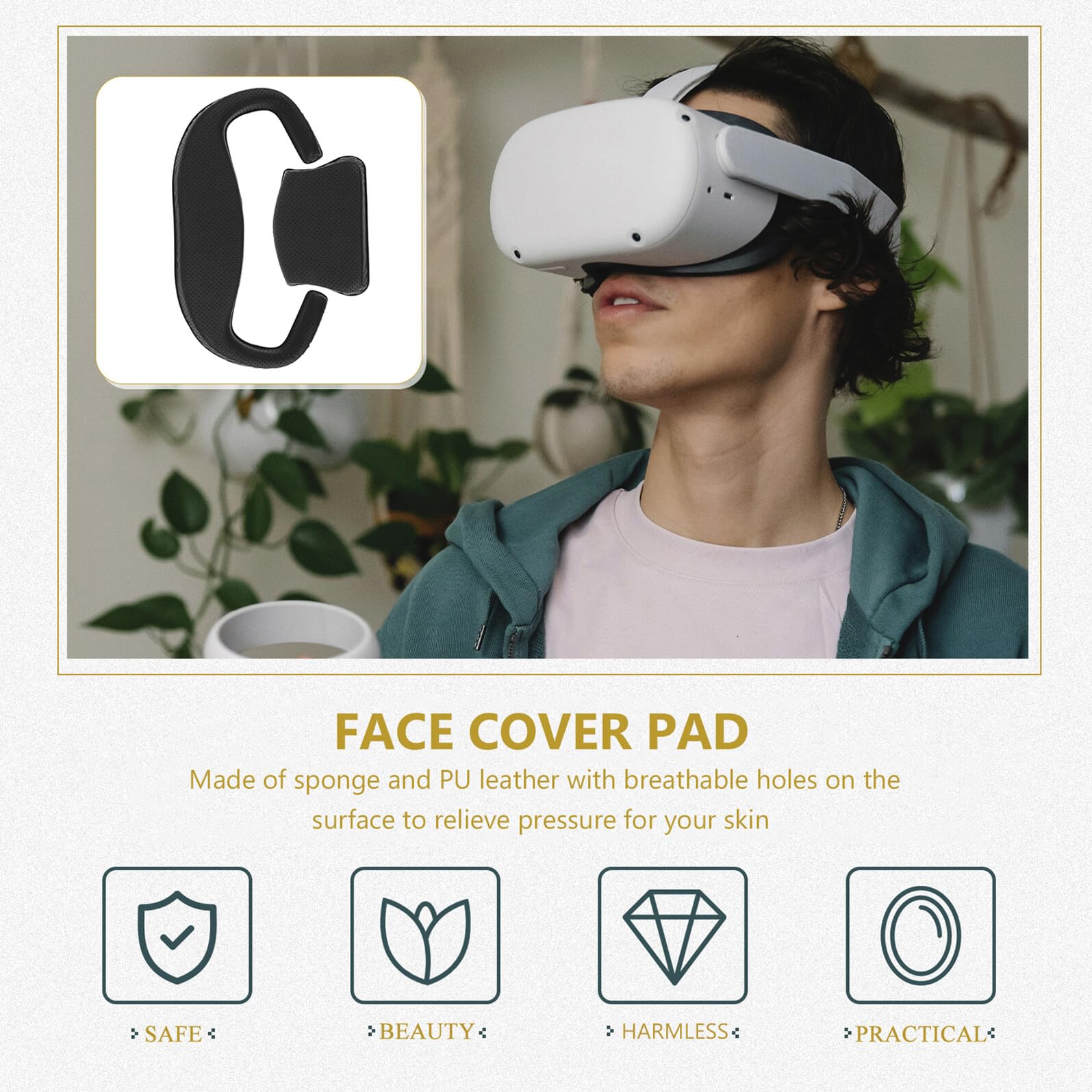 Almohadillas para Rostro y Almohadilla Trasera Sudor Resistente para VR Crystal Cojín Facial Cómodo y Duradero para Gafas de Realidad Virtual