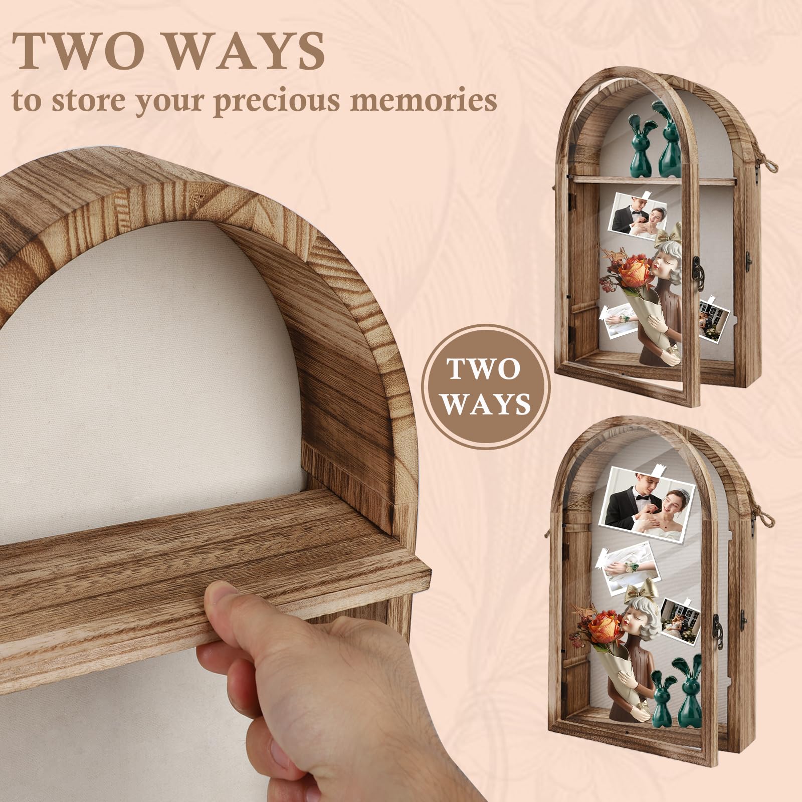 3D Bilderrahmen,Tiefer Objektrahmen zum Befüllen mit Tür,Hölzern Schattenbox Vitrine mit 6 Stecknadeln,3D Rahmen für Fotos,Medaillen,Blumen,Hochzeitsstrauß, Erinnerungsstücke,25.2*10.3*41CM
