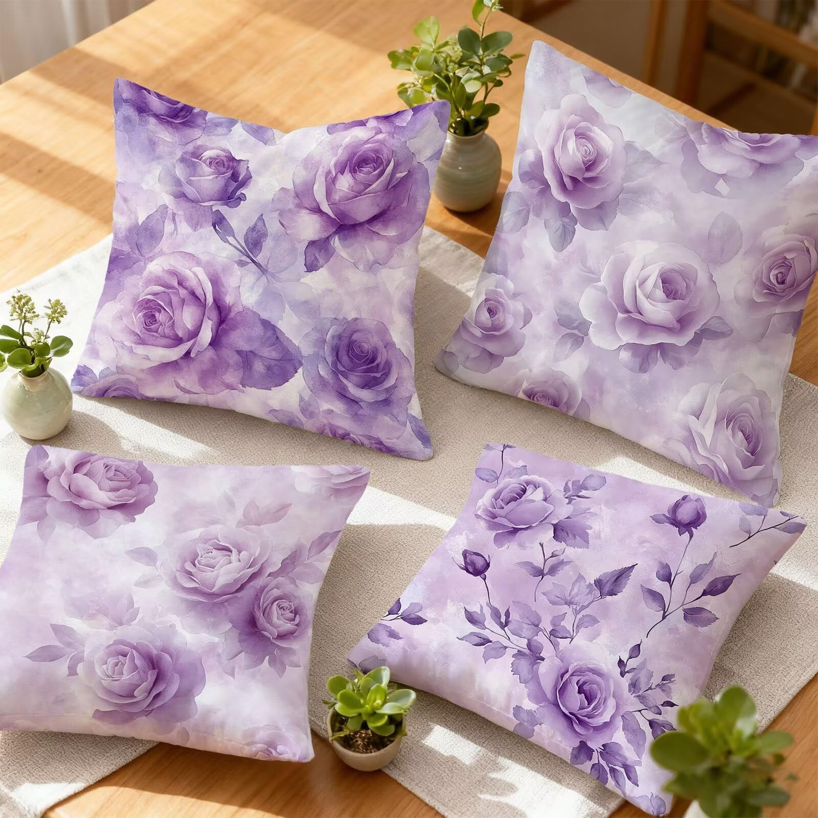 PúRpura Funda Cojin 60x60 Flor Funda Almohada 60x60 Cojines Sofa Súper Suave Fundas Cojines Decorativos Fundas Almohadas 4 Piezas Almohada Cervicales y Cuello, para Hogar Cama Salon Decoracion E - 913