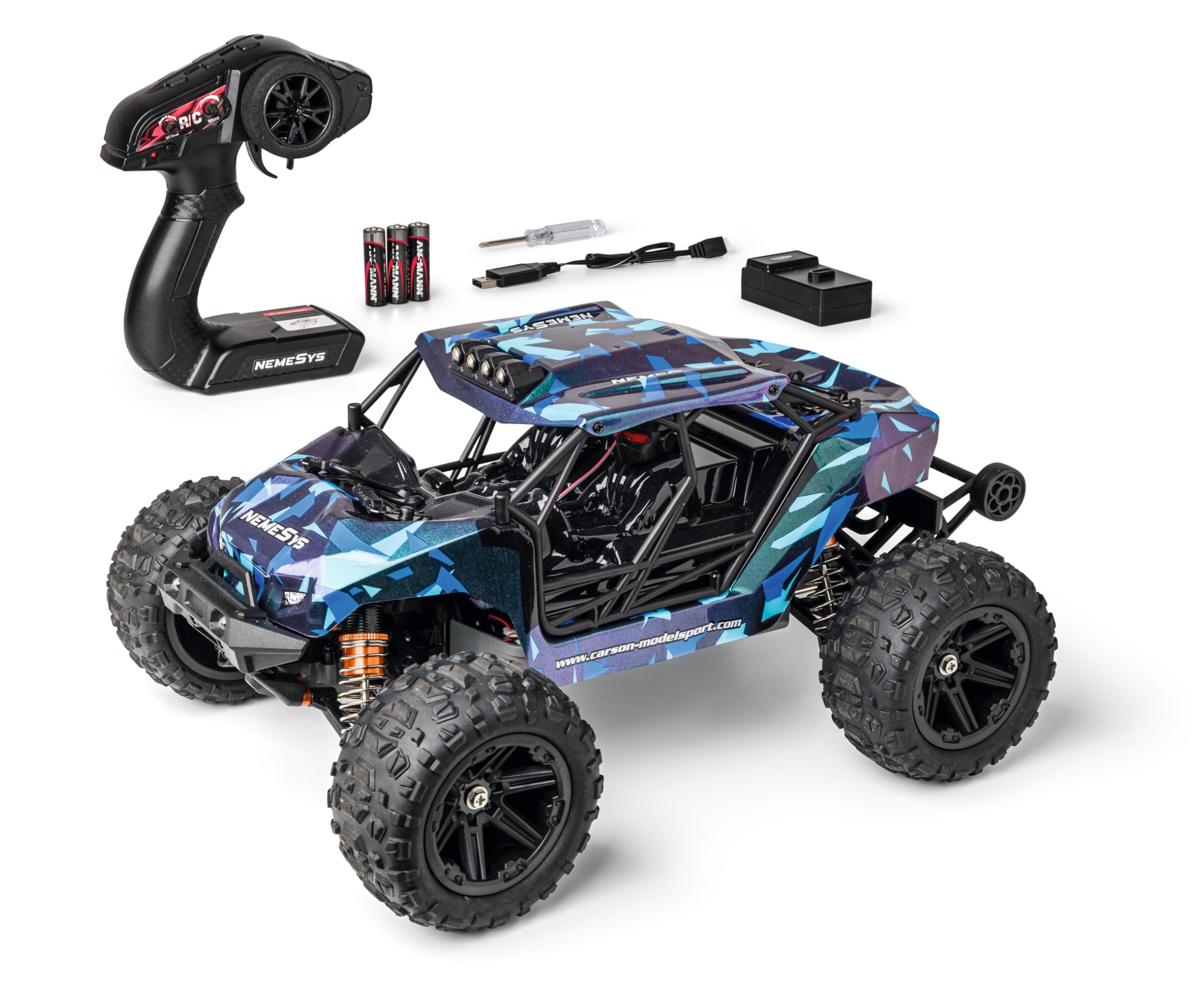 Carson 1:12 NemeSys 2.4G 100% RTR – zdalnie sterowany samochód, Offroad Truggy, w zestawie baterie i zdalne sterowanie, Truggy, 4WD, RC Car, Remote Controled Car, 30 min. czas jazdy