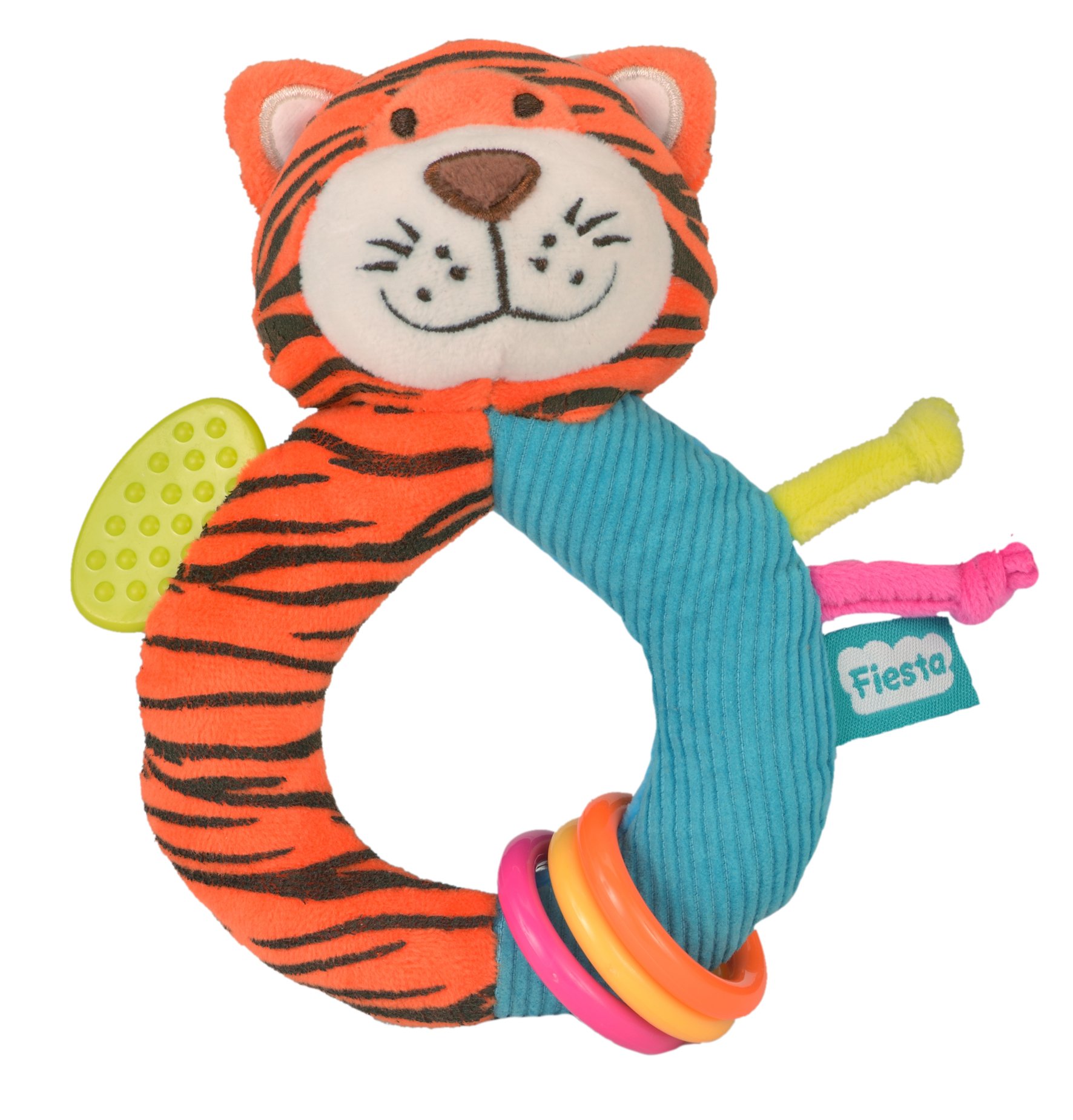 Fiesta Crafts Tiger Rattle and Teether Ringaling Toy, T-2792