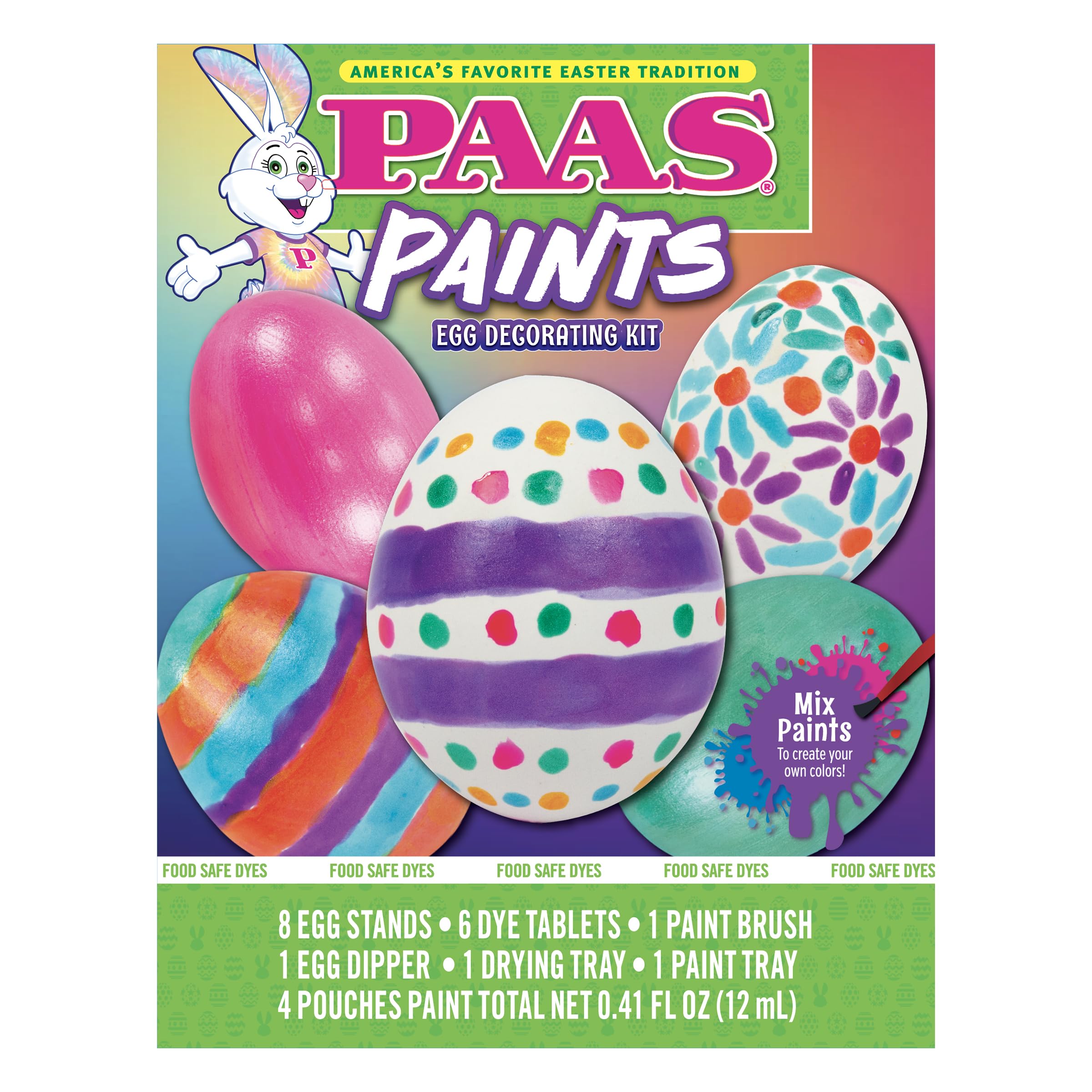 PAAS Paints Egg Decorating Kit: Mix Paints to Make Your Own Colors - Includes Egg Stands, Food Safe Dye Tablets, Paint Brush, Egg Dipper, Drying Tray, Paint Tray, Paint Pouches - No Mess Easter Kit!