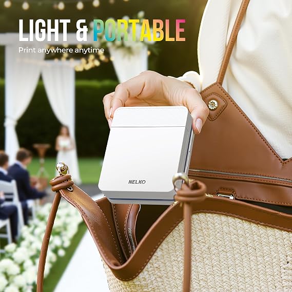 Nelko Portable Photo Printer, PP03 Color Mini Photo Printer for iPhone & Android, with 50 Sheets of Photo Paper, Bluetooth Picture Printer for Christmas, Family, Travel, White