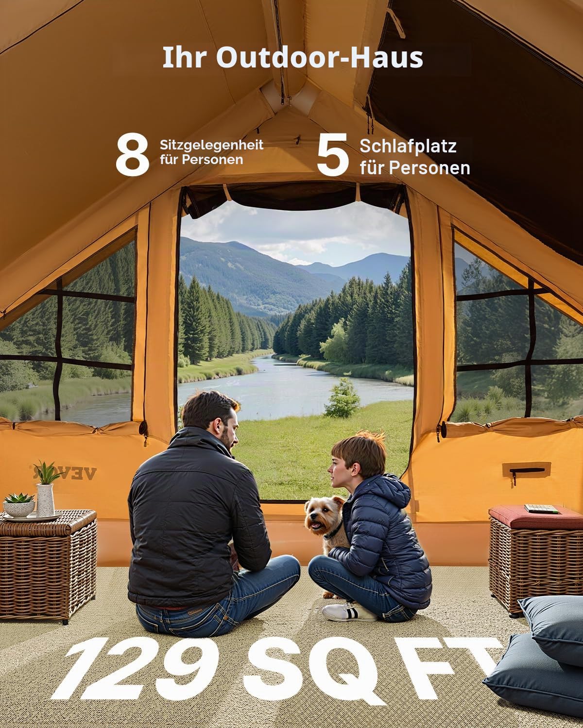 VEVOR Aufblasbare Zelte für Camping, einfach aufzubauen, aufblasbare Campingzelte mit Handpumpe, 300D Oxford 4-Jahreszeiten-Glamping-Zelt mit Herdwagenheber, Aufbewahrungstasche für einfaches