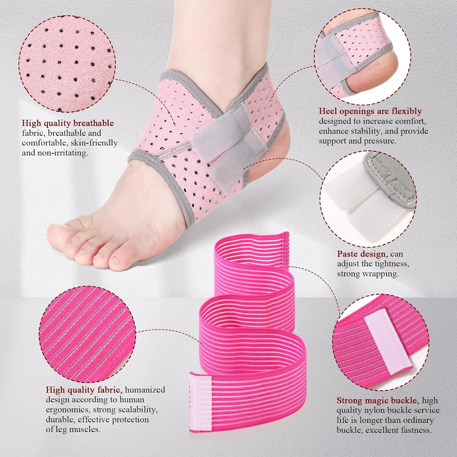 Junkin 2 Pairs Kid's Ankle Support Brace Child Elastic Ankle Compression Sleeve Neoprene Wraps Adjustable Sports Foot Brace Protector Breathable Calf Ligament Compression Bandage(Pink)