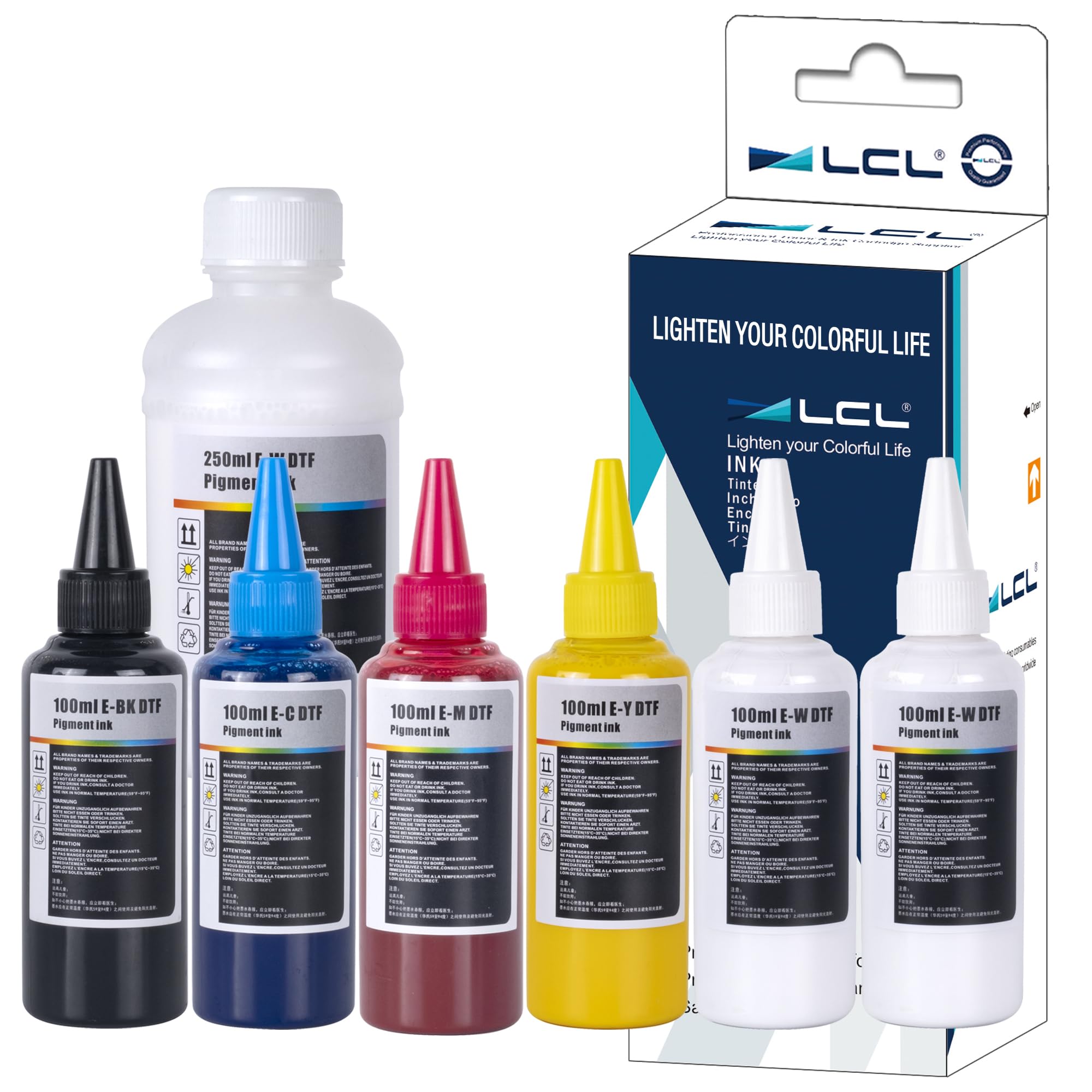 Premium DTF Ink 1-Pack 250ML White DTF Transfer Ink Bundle with 6-Pack 100ML for PET Film Refill for DTF Printers ET-8550 XP-15000 L1800 L805 R1390 R2400 Heat Transfer Printing Direct to Film