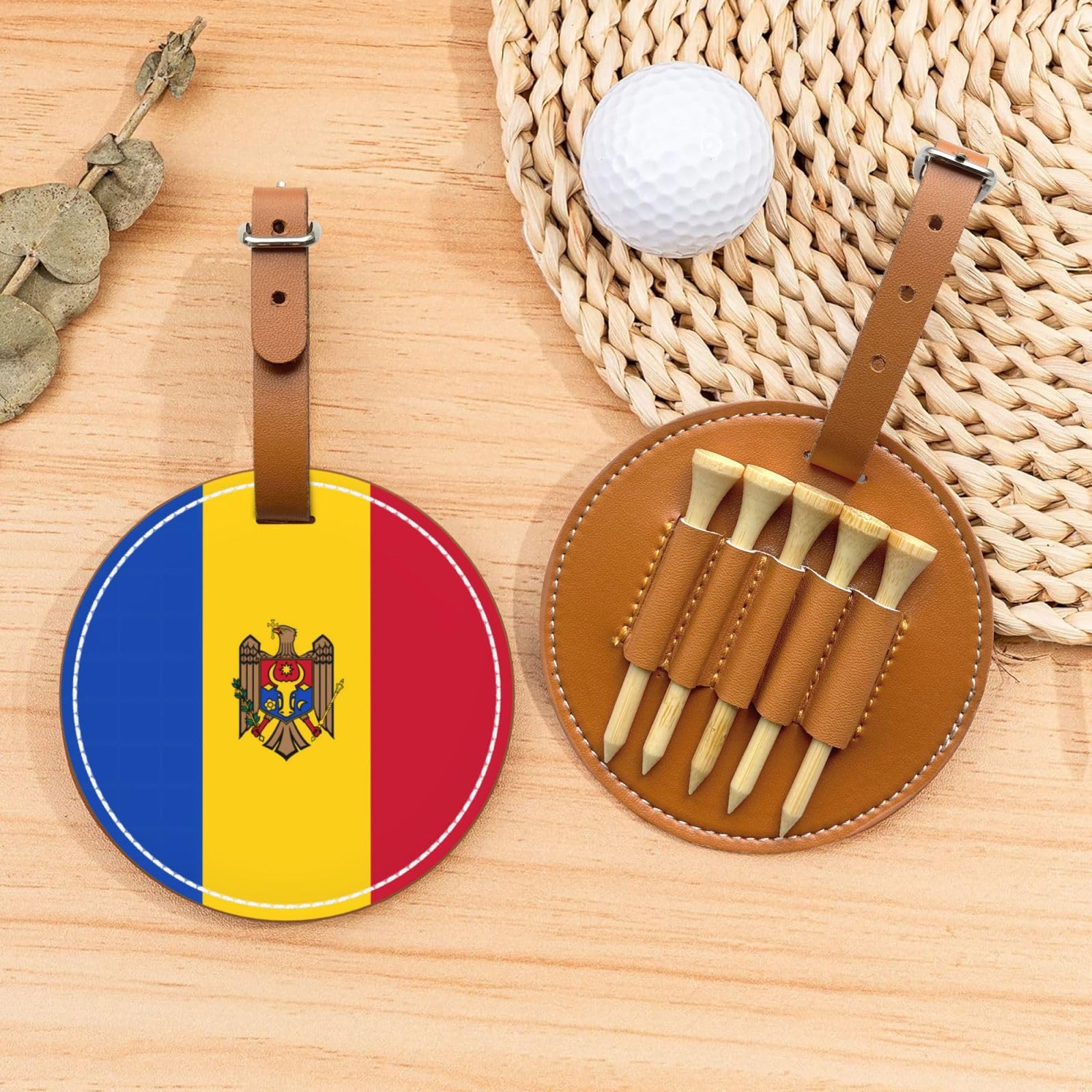 Flag of Moldova Brown Golf tee Storage Bag - Durable and wear-Resistant Golf Accessories