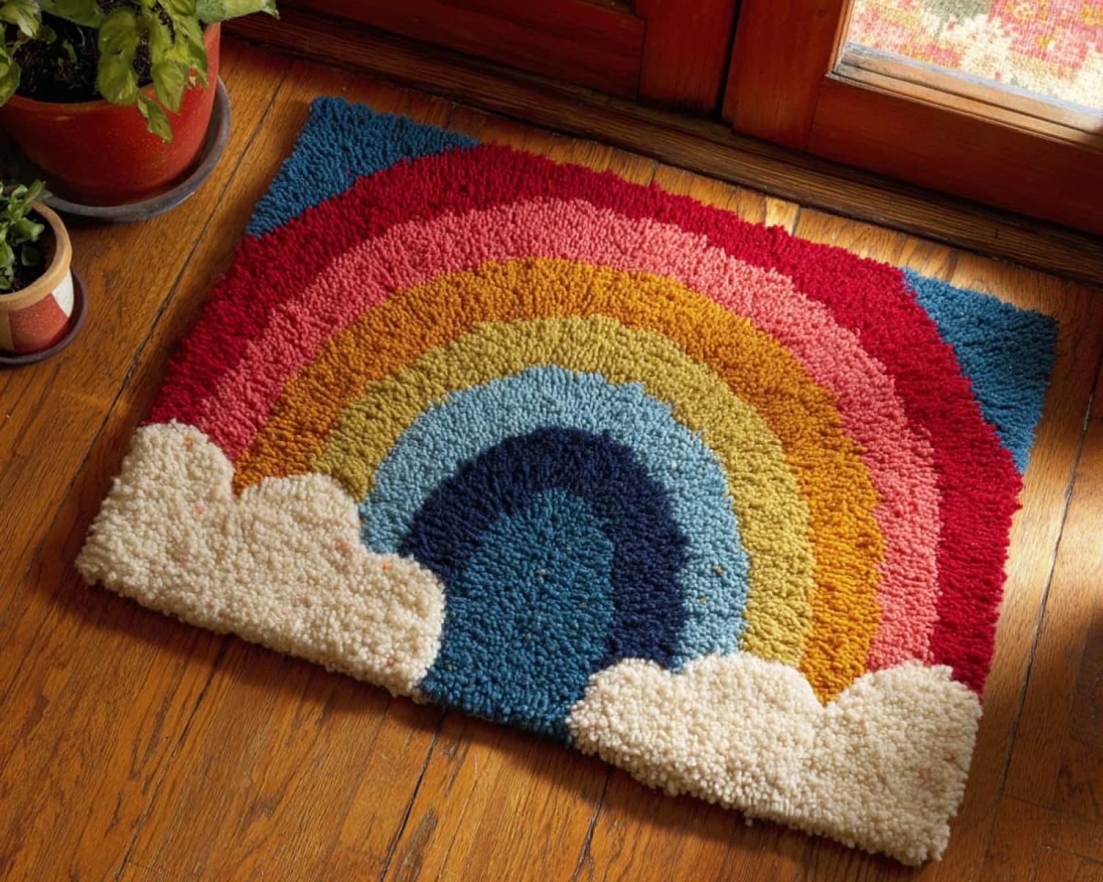 Wallphantom DIY Latch Hook Rug Kit,Rainbow,Latch Hook Kits for Adults,Home Carpet Rug Making,Needlework Crafts Rug for Home Decor,60x90cm
