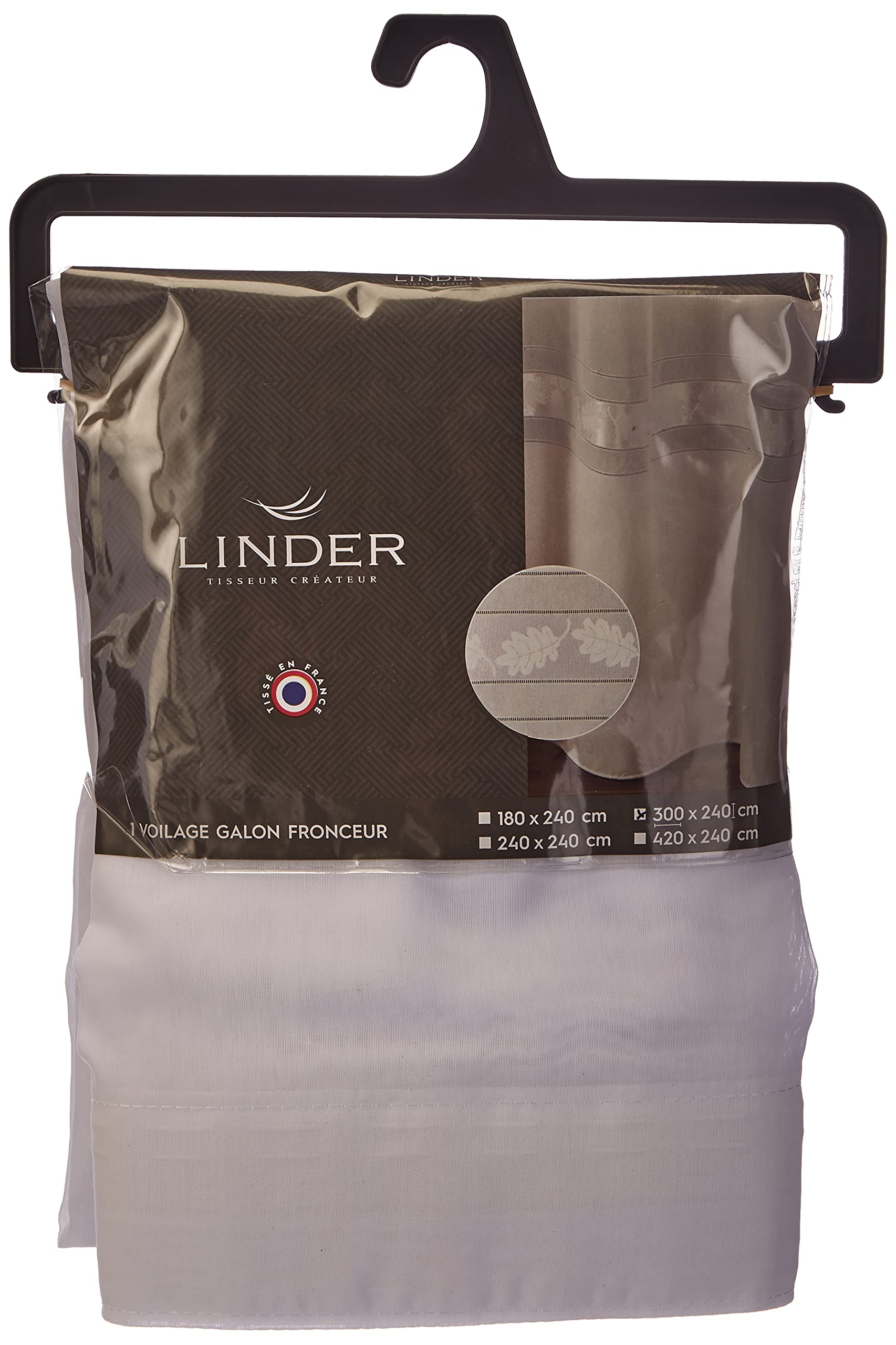 Linder 0360 /10/343 Voilage Grande Largeur Base Feuille de Chêne Blanc Galon Fronceur 300 x 240 cm