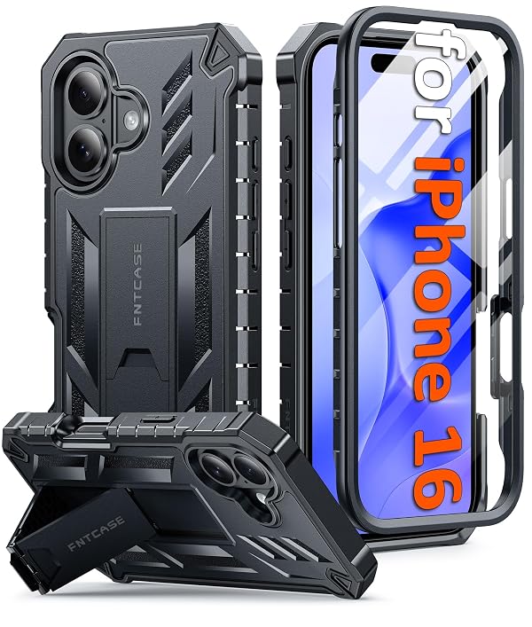 FNTCASE for iPhone 16 Case, with Built-in Screen Protector, Black by FNTCASE - Used condition - US$14.37