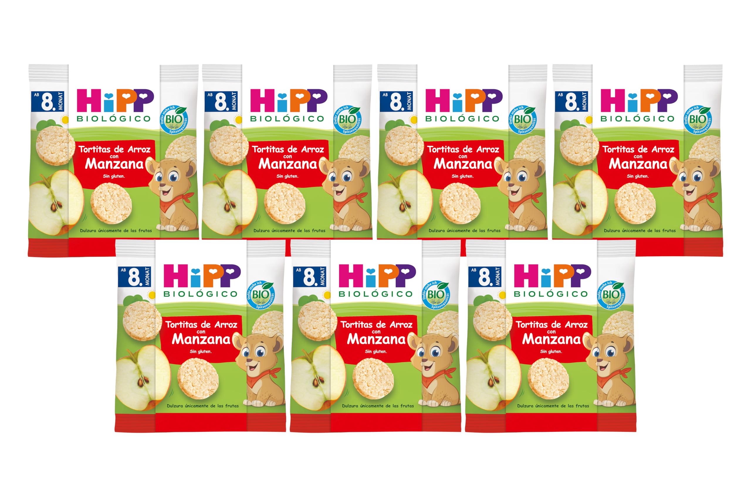 HiPP - Tortitas de Arroz con Manzana Bio - Pack de 7 - Snack Sin Gluten y Vegano - Ingredientes Ecológicos y Vitamina B1 - Fuente Natural de Energía y Antioxidantes - 7x30g