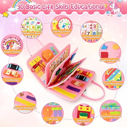 Miniatura 4 de Aukful Tablero ocupado, libros de actividades de múltiples temas para bebés, libros de fieltro ocupados para niños pequeños, juguete sensorial de